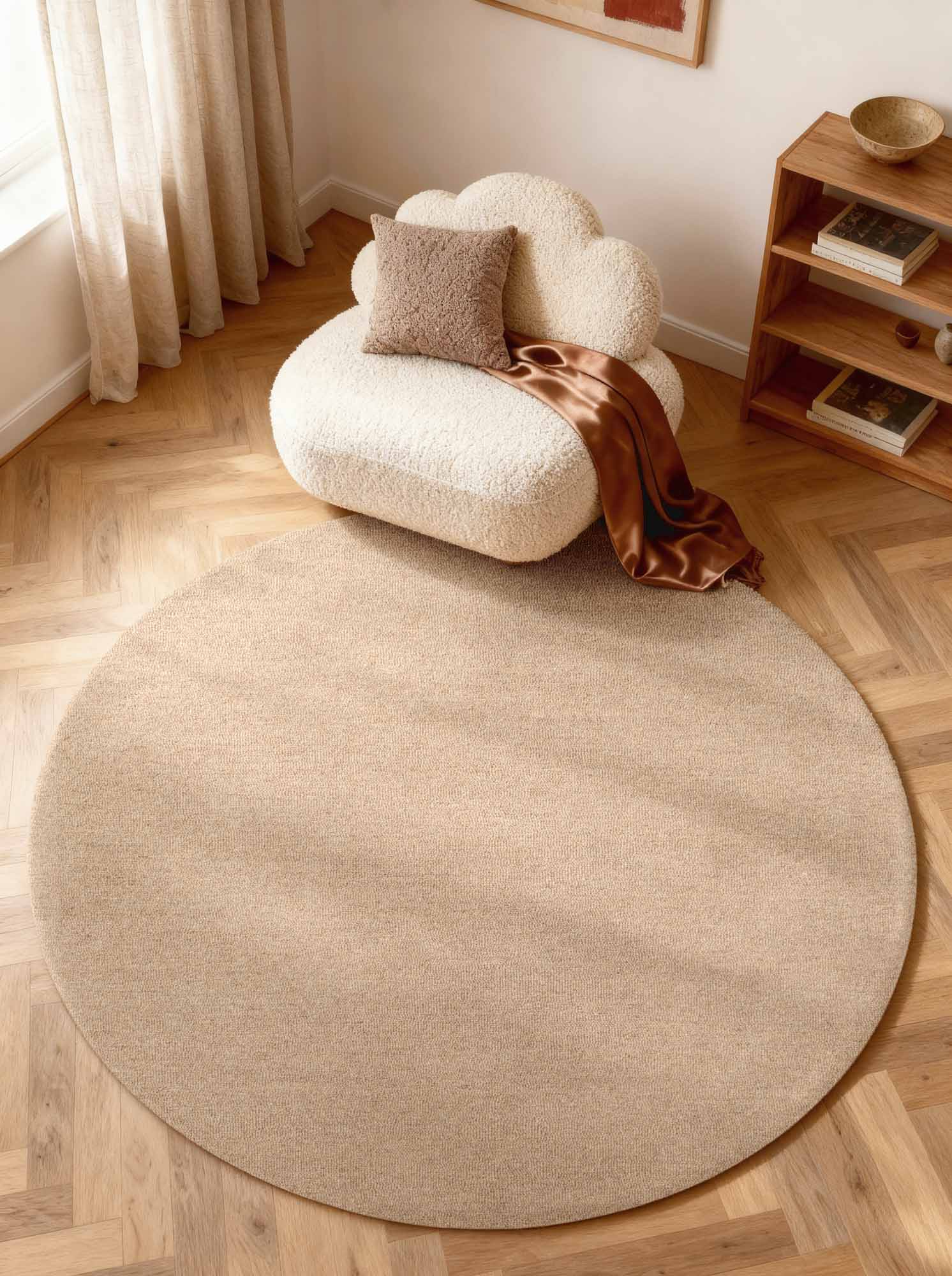 ELLE DECORATION PURISTIC FINE BOUCLE ULDTÆPPE, KNOTS NATURLIG BEIGE