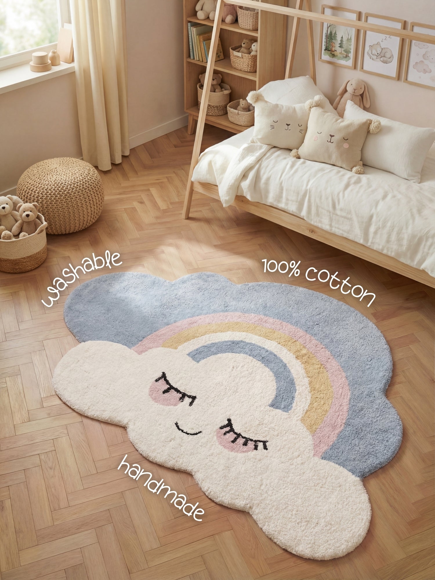 SNUGGLE BØRNETÆPPE, NAPPI CREME MULTI