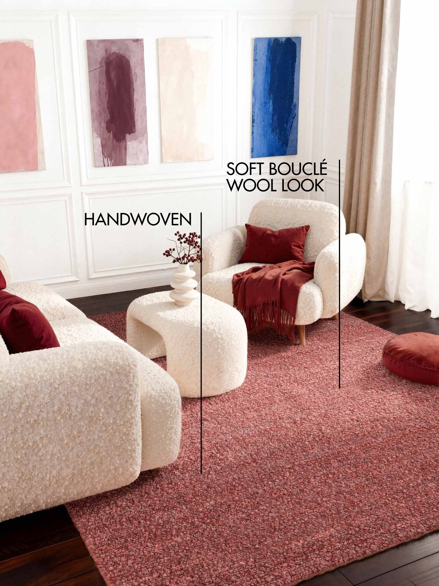 TED BAKER NOTTING HILL SOFT BOUCLE KORTLUVET TÆPPE, PORTOBELLO MØRK ROSA