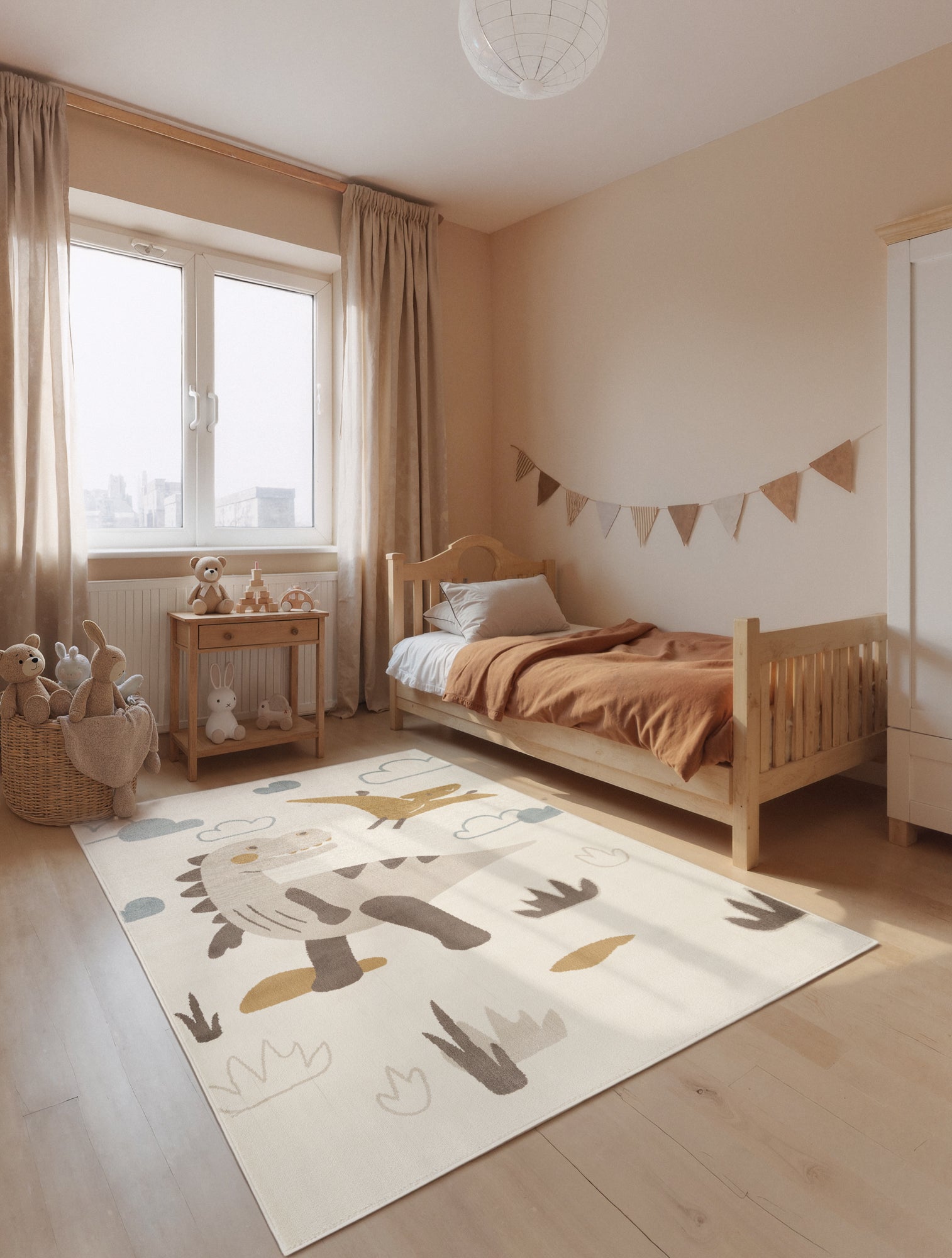 EVENTYR BØRNETÆPPE DINO, CREME MULTI