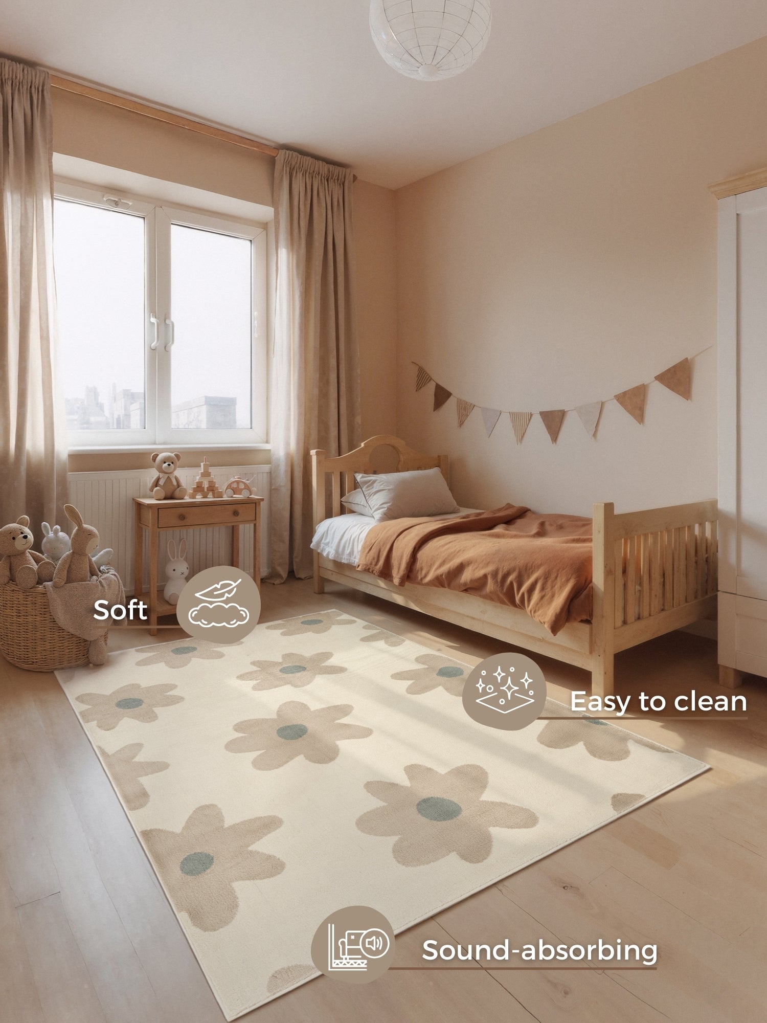 EVENTYR BØRNETÆPPE BLOOMY, CREME BEIGE