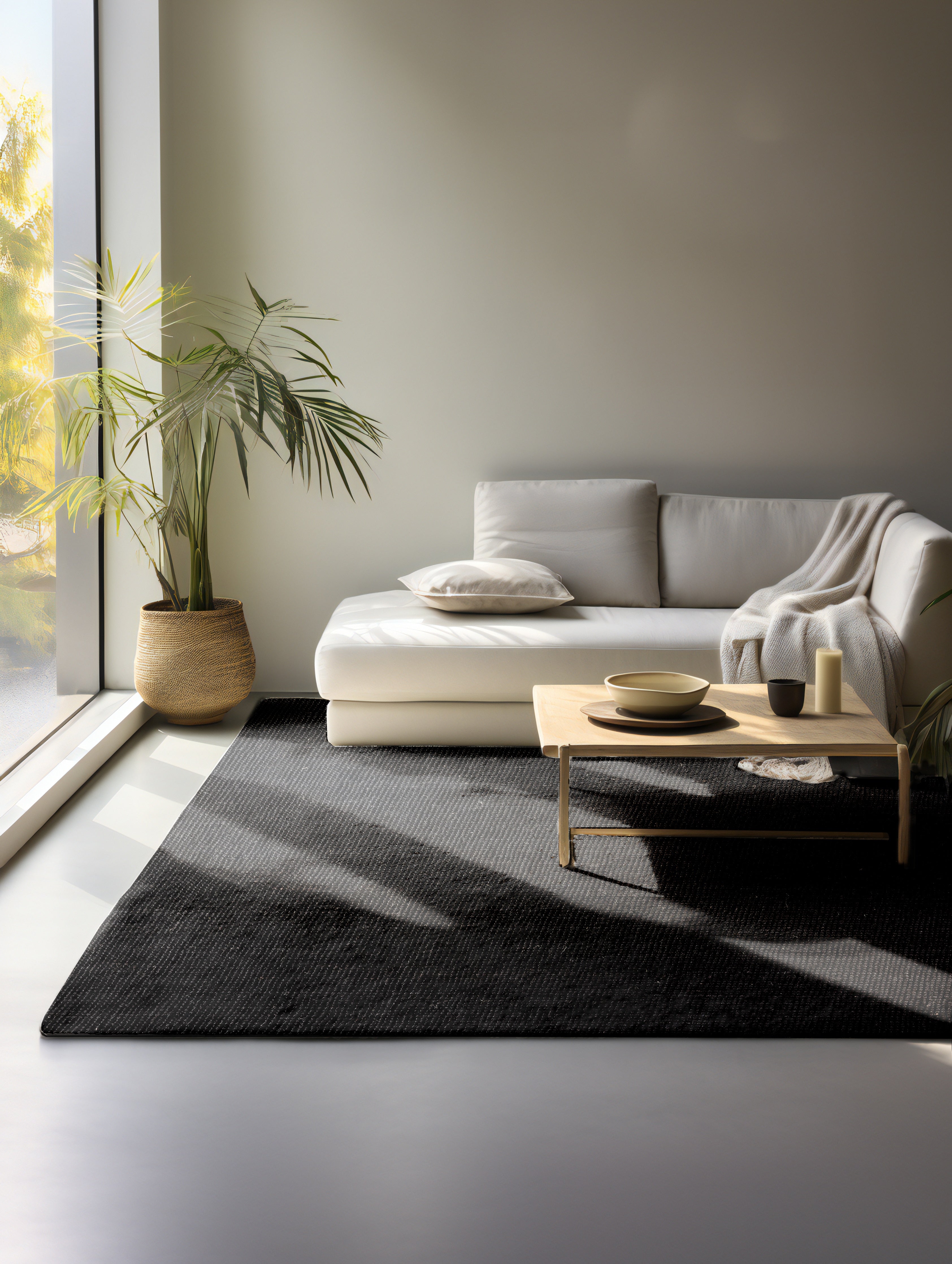 BOUCLE JUTE TÆPPE, MØRK SORT - 105976