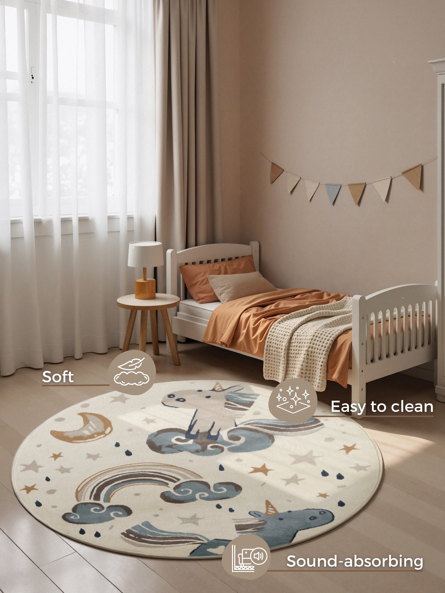EVENTYR BØRNETÆPPE EINHORN, CREME MULTI