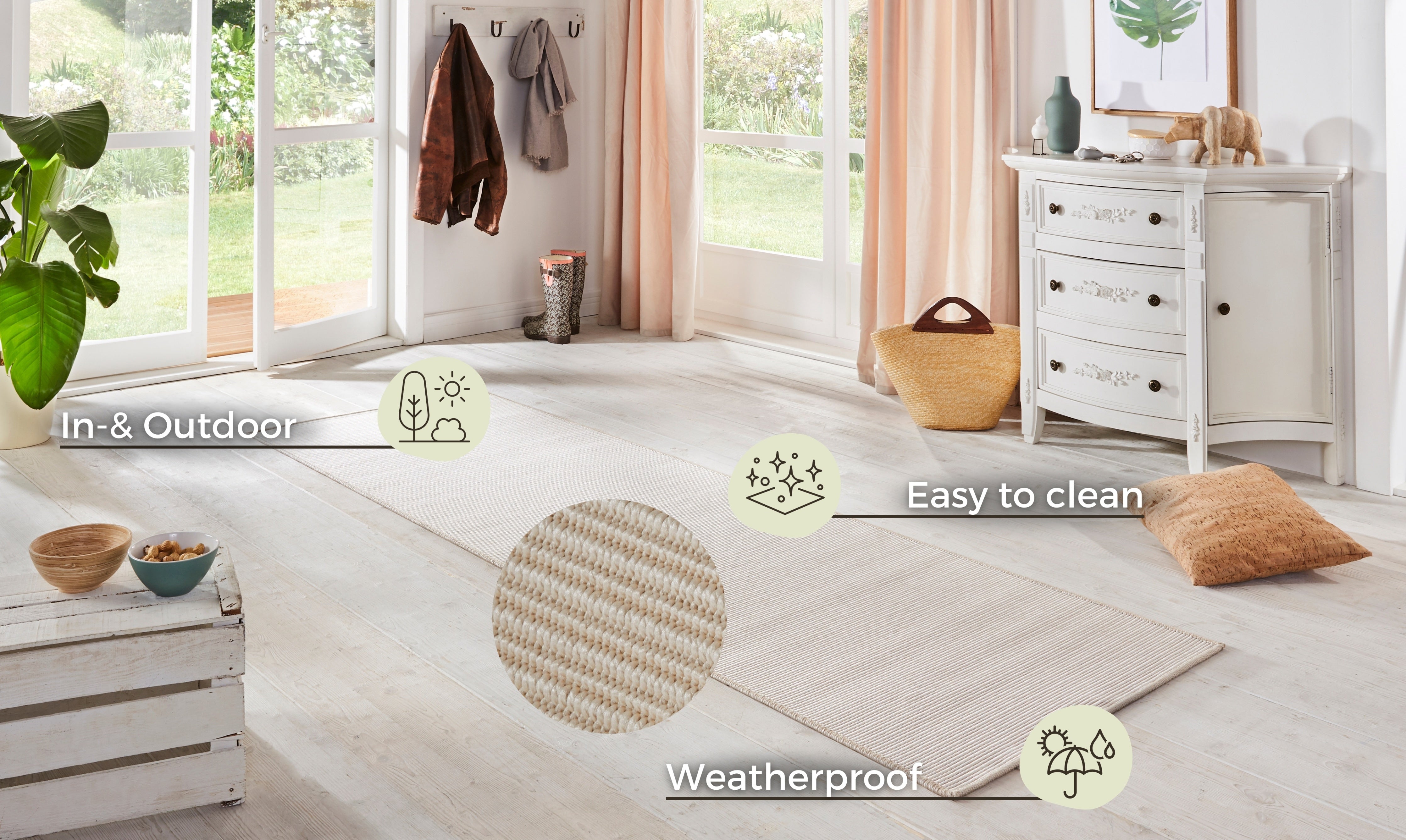 HANSE HOME TÆPPELØBER NATURE, CREME HVID 103531