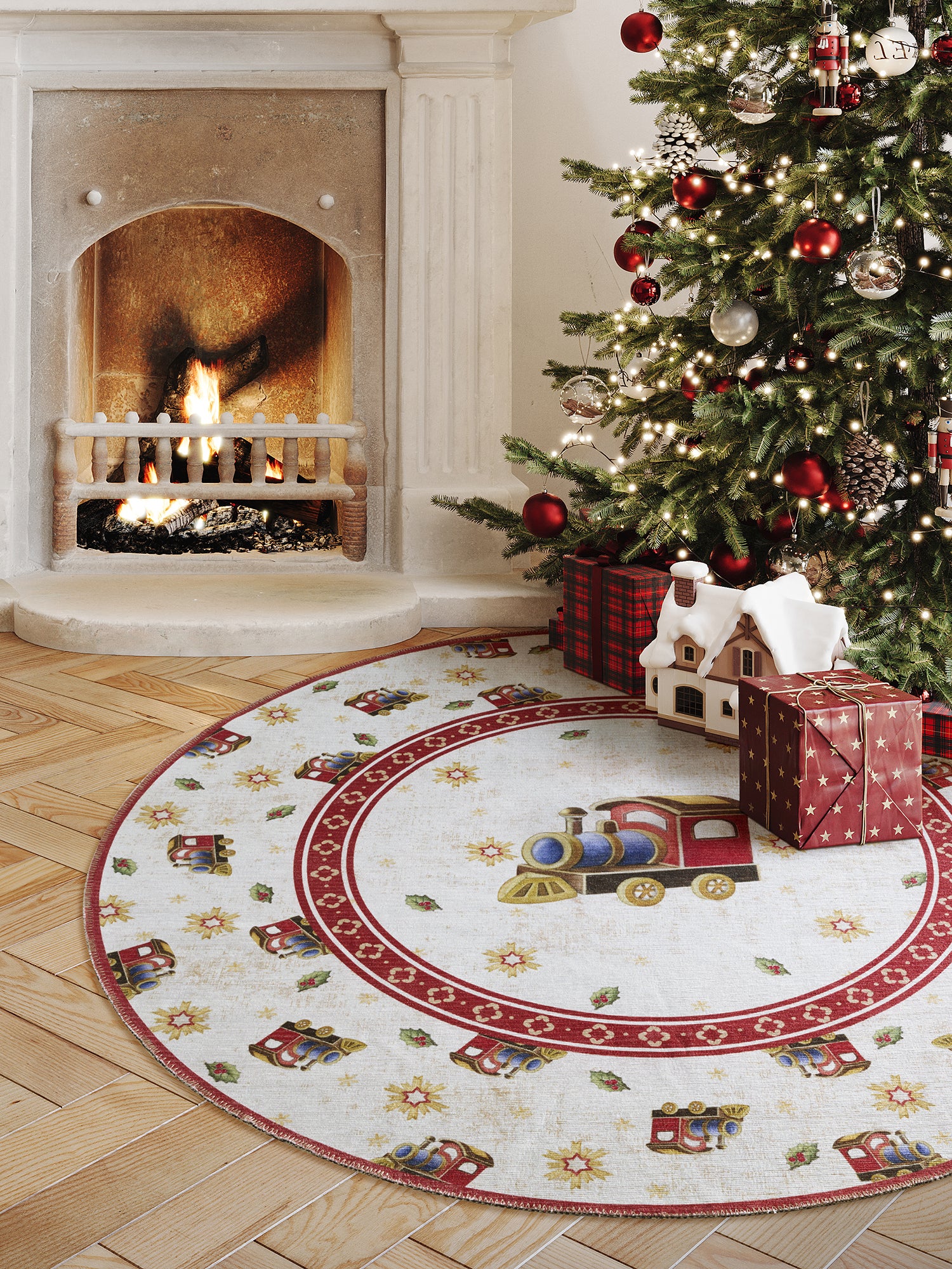 VILLEROY & BOCH TOY'S DELIGHT LIMITED EDITION JULETÆPPE, JULETOG CREME-RØD