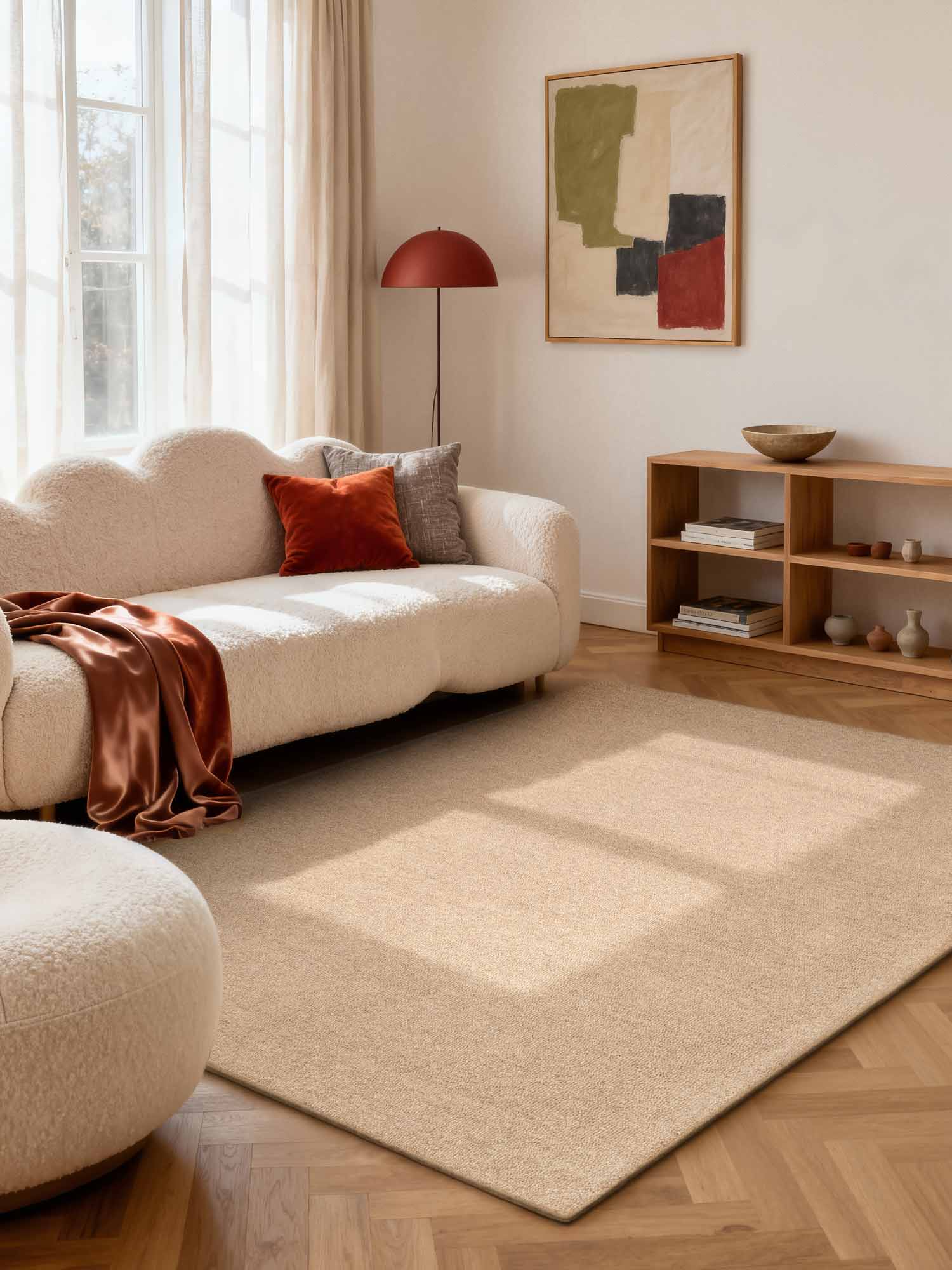 ELLE DECORATION PURISTIC FINE BOUCLE ULDTÆPPE, KNOTS NATURLIG BEIGE