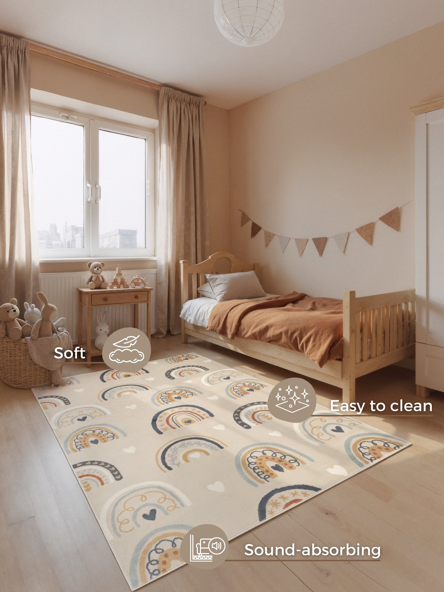 EVENTYR BØRNETÆPPE BOWIE, BEIGE MULTI