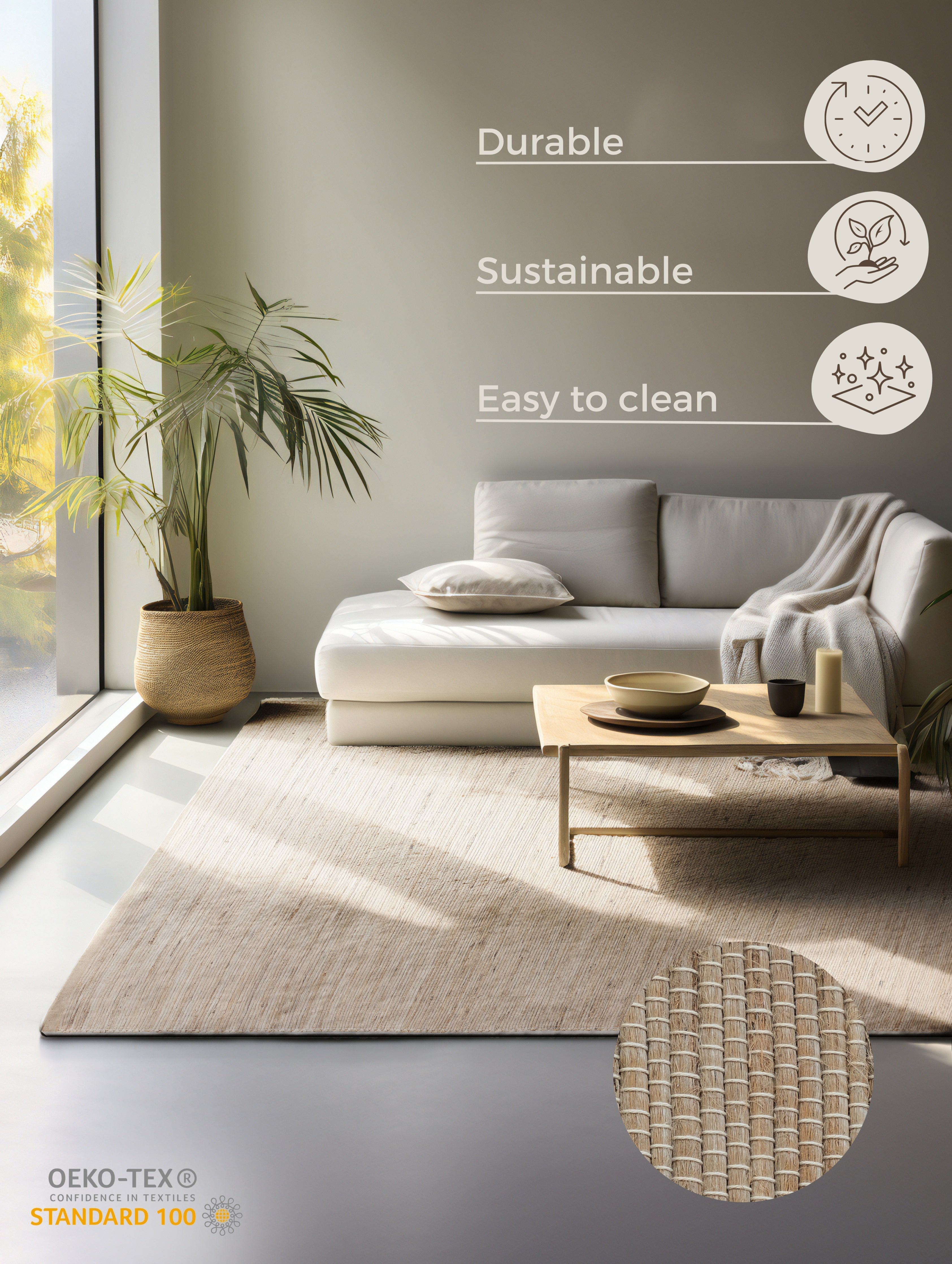 HANDLOOM JUTE TÆPPE, BEIGE - 105961