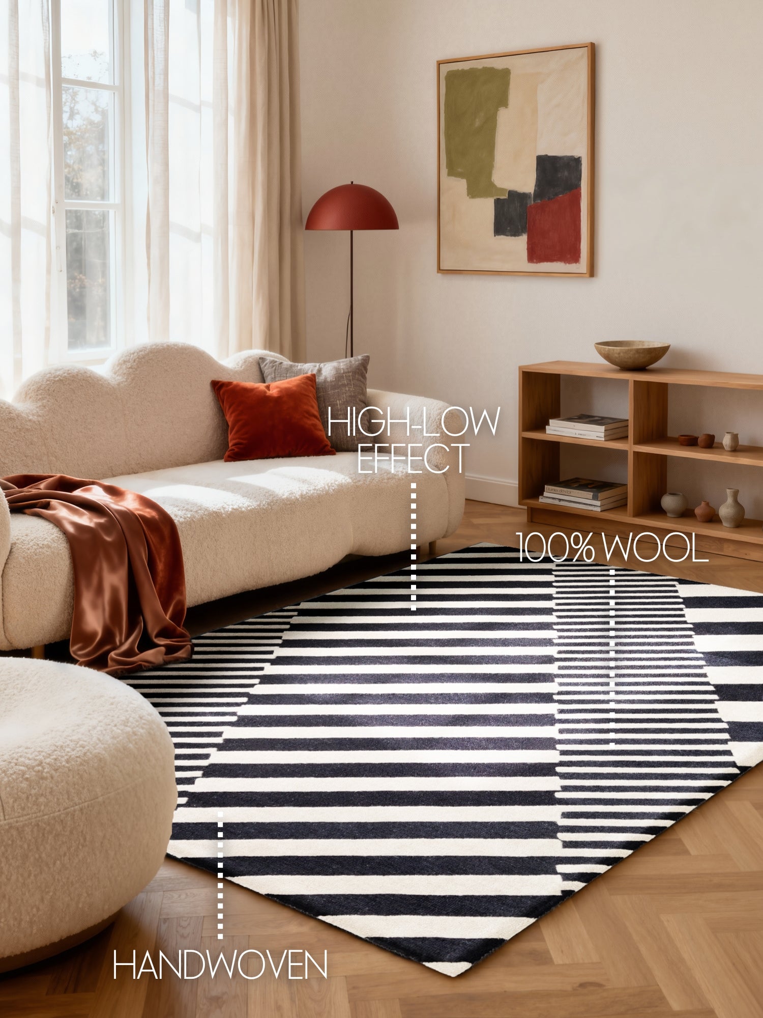 ELLE DECORATION STRYVE ULDTÆPPE FLUX, SORT-HVID
