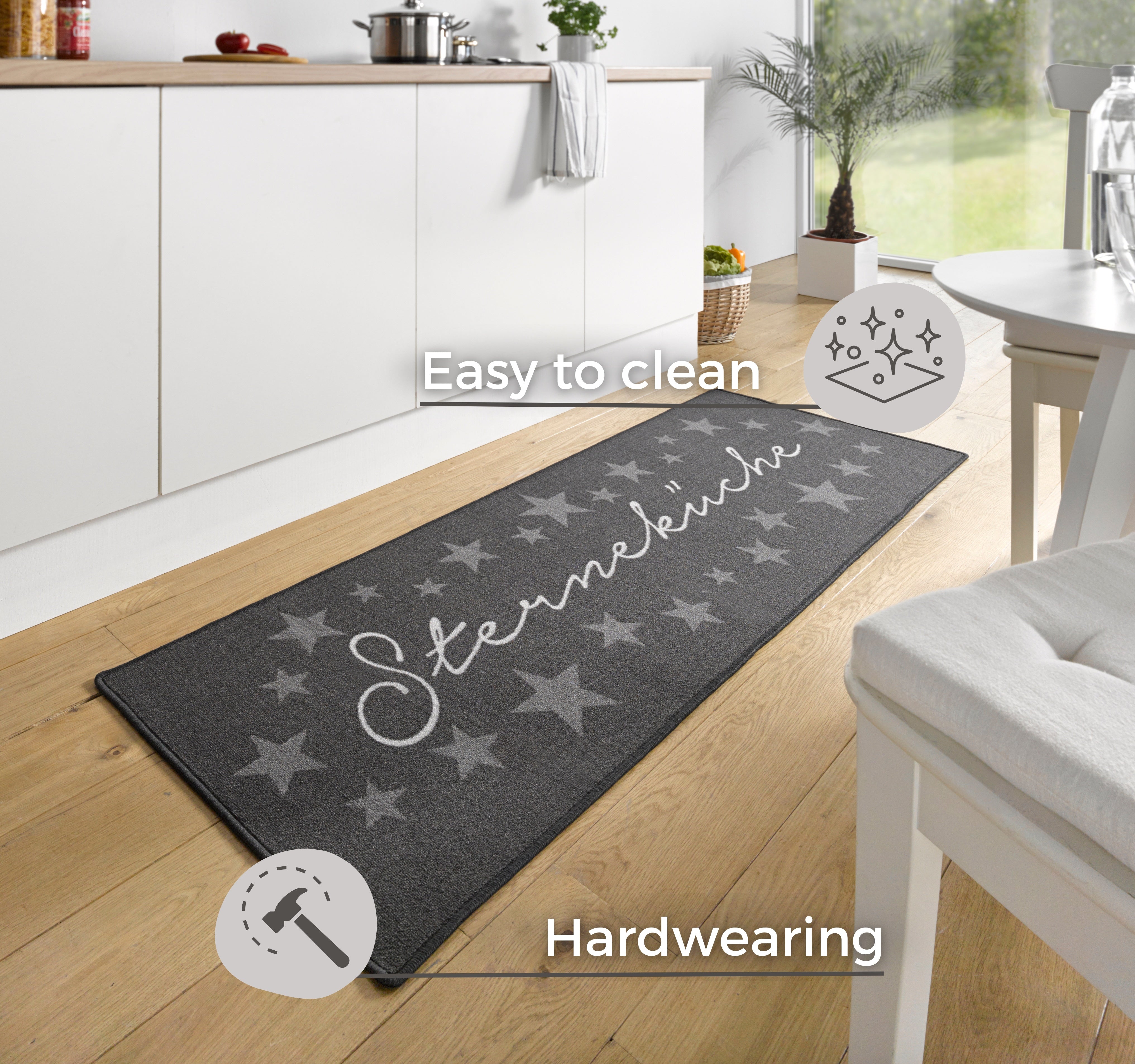 DESIGN VELOURS KØKKENLØBER - STAR KITCHEN  102369 GRÅ