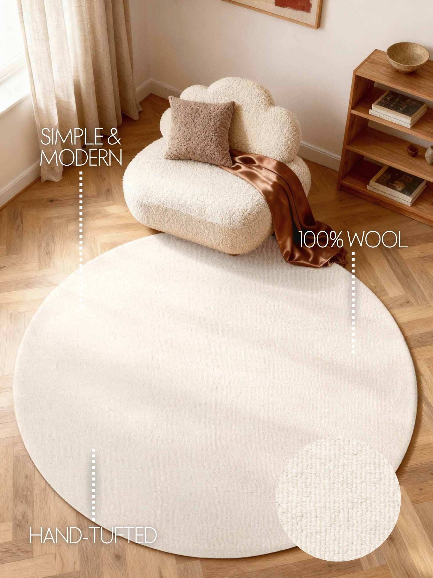 ELLE DECORATION PURISTIC FINE BOUCLE ULDTÆPPE, KNOTS NATURLIG HVID