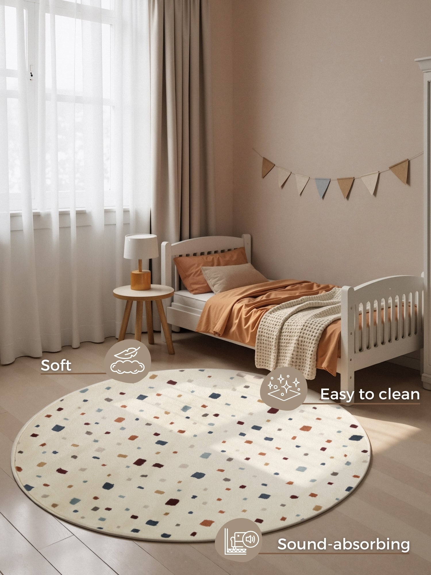 EVENTYR BØRNETÆPPE FUNNY SQUARES, CREME MULTI