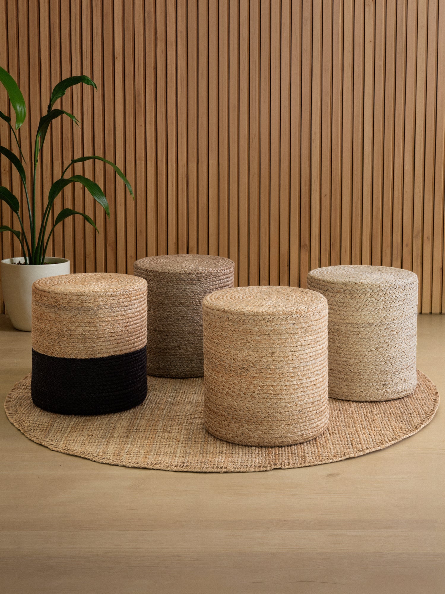 JUTZA JUTE PUF, 106237 NATURLIG GYLDEN-SORT