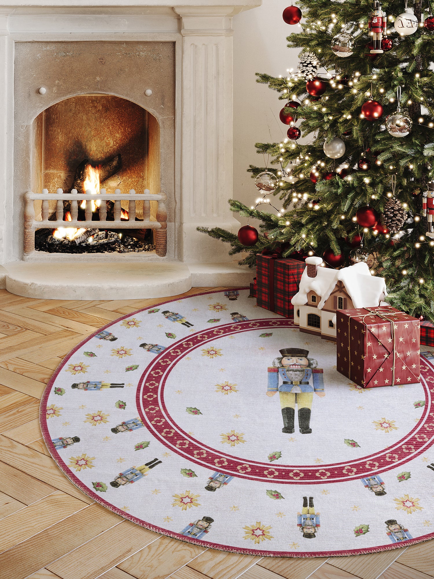 VILLEROY & BOCH TOY'S DELIGHT LIMITED EDITION JULETÆPPE, NØDDEKNÆKKER CREME-RØD