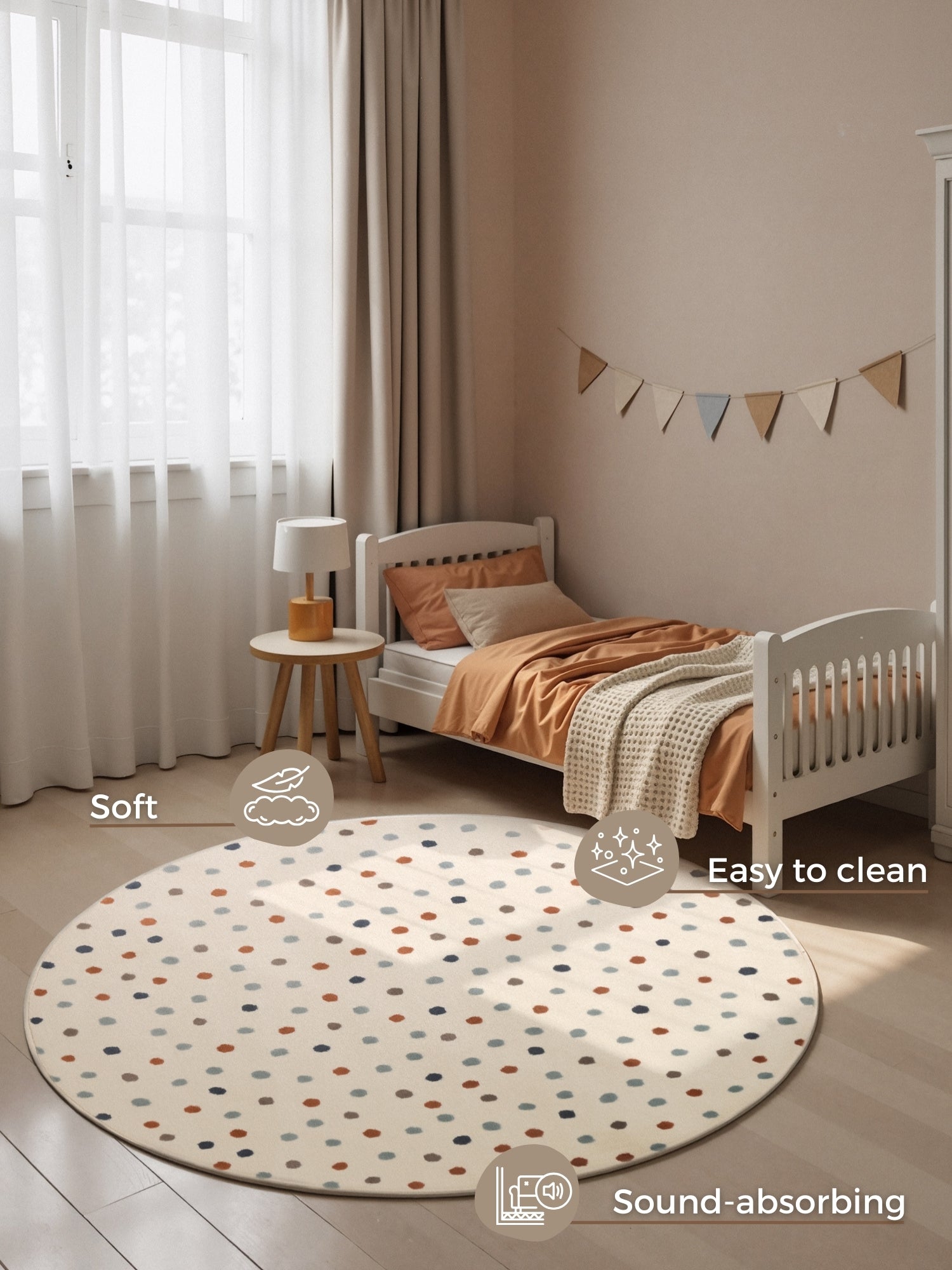 EVENTYR BØRNETÆPPE KONFETTI, CREME MULTI
