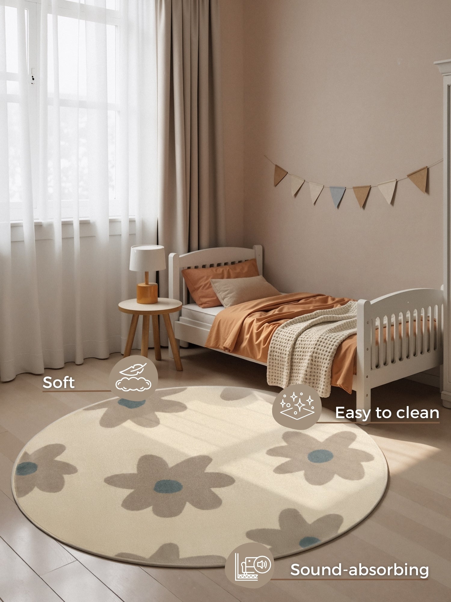 EVENTYR BØRNETÆPPE BLOOMY, CREME BEIGE