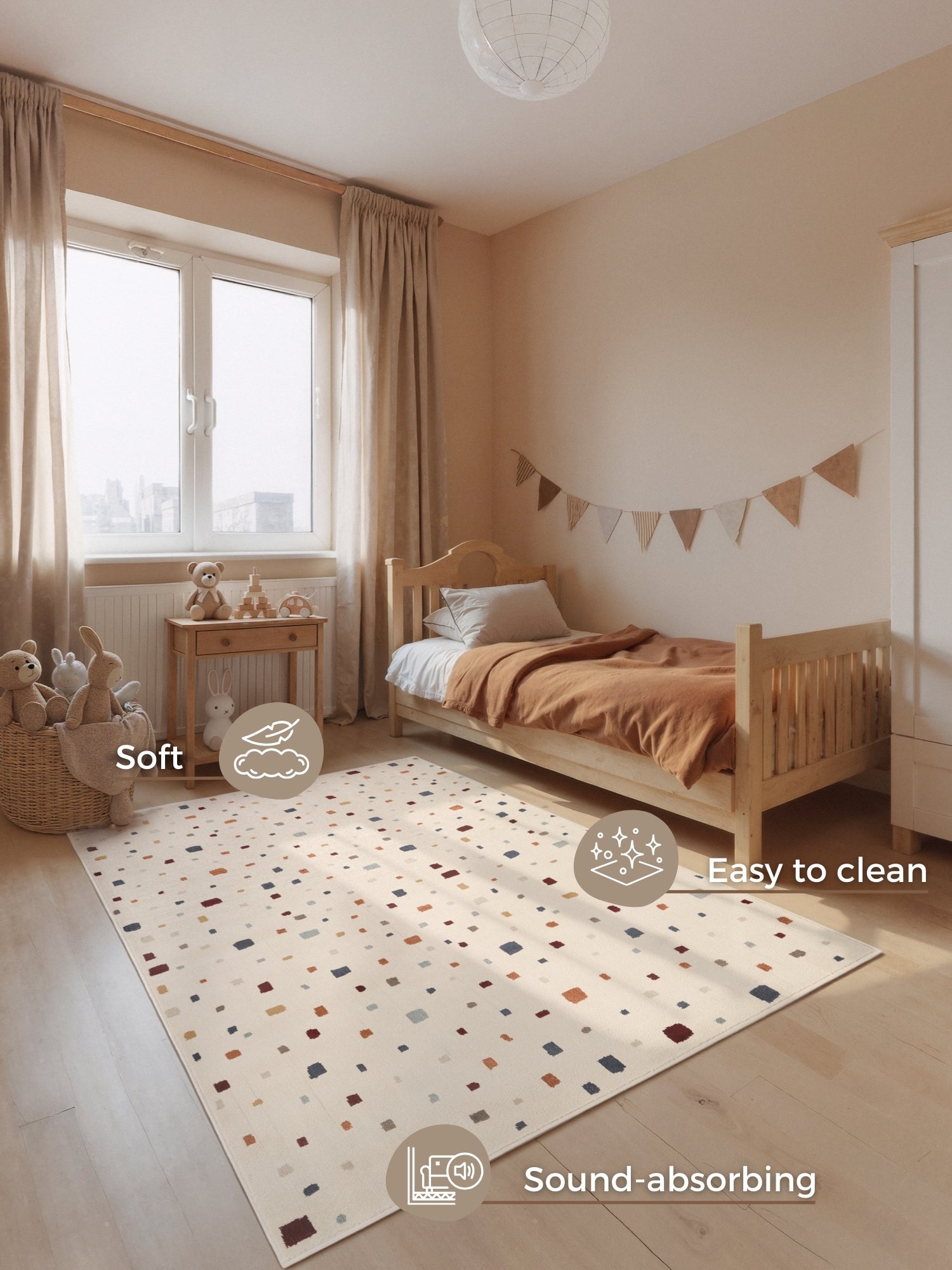 EVENTYR BØRNETÆPPE FUNNY SQUARES, CREME MULTI