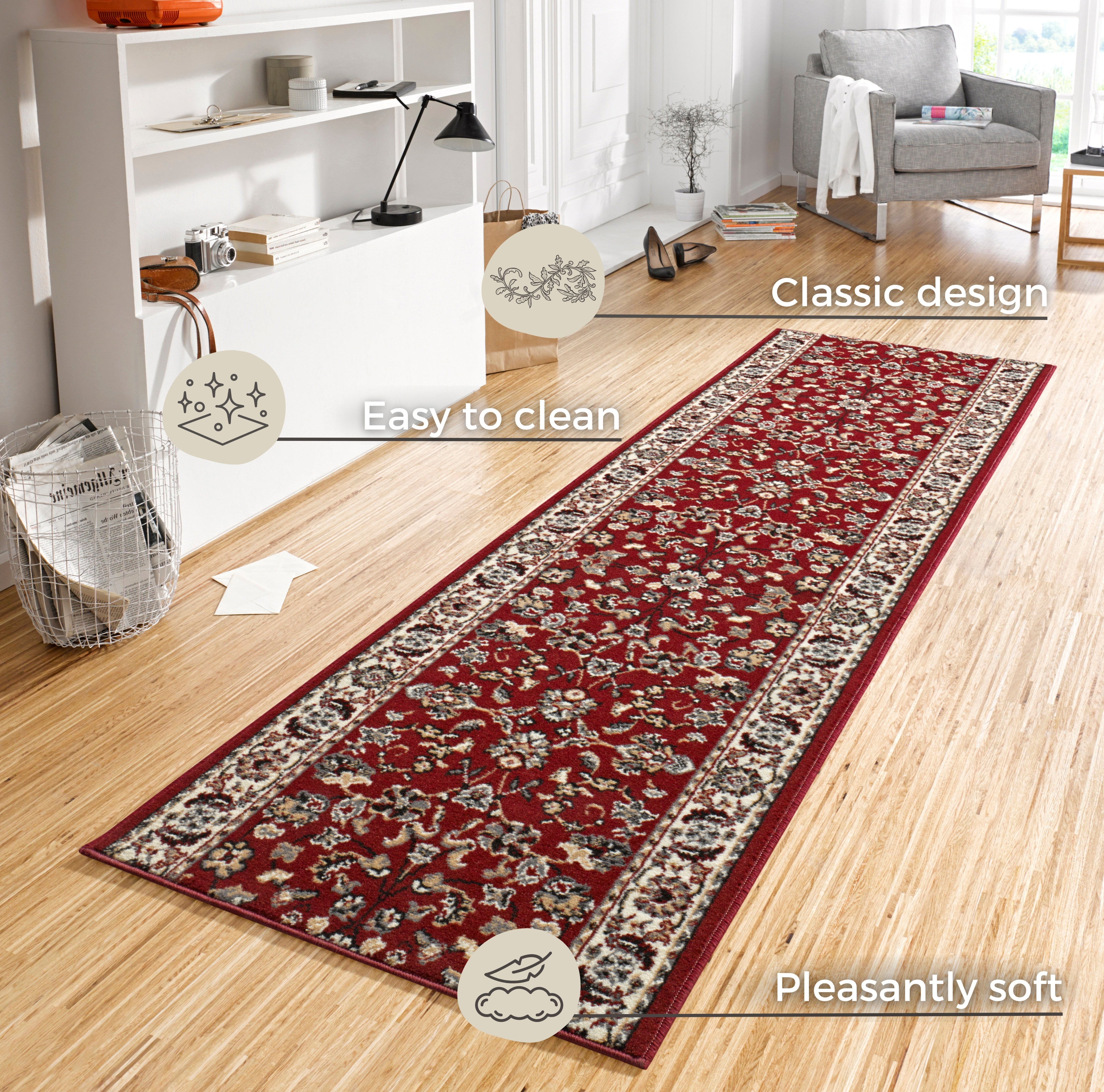 BASIC VELOURS VINTAGE TÆPPELØBER, RØD 102487