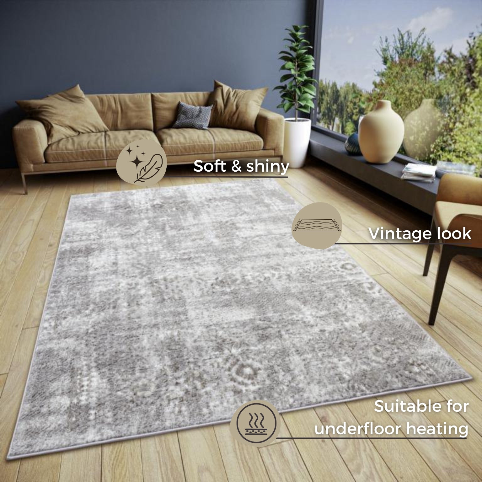 SHINE TÆPPE, GRÅ-BEIGE 105923