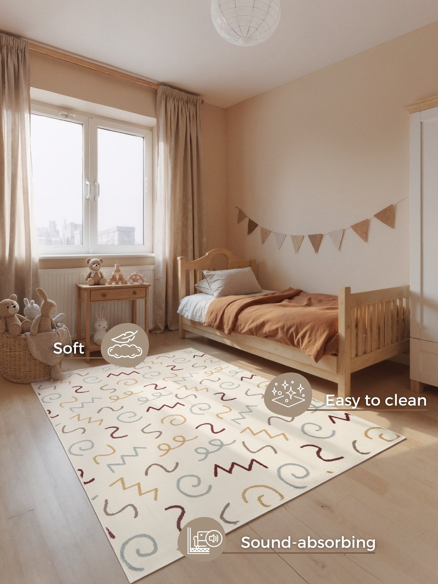 EVENTYR BØRNETÆPPE FIETE, CREME MULTI