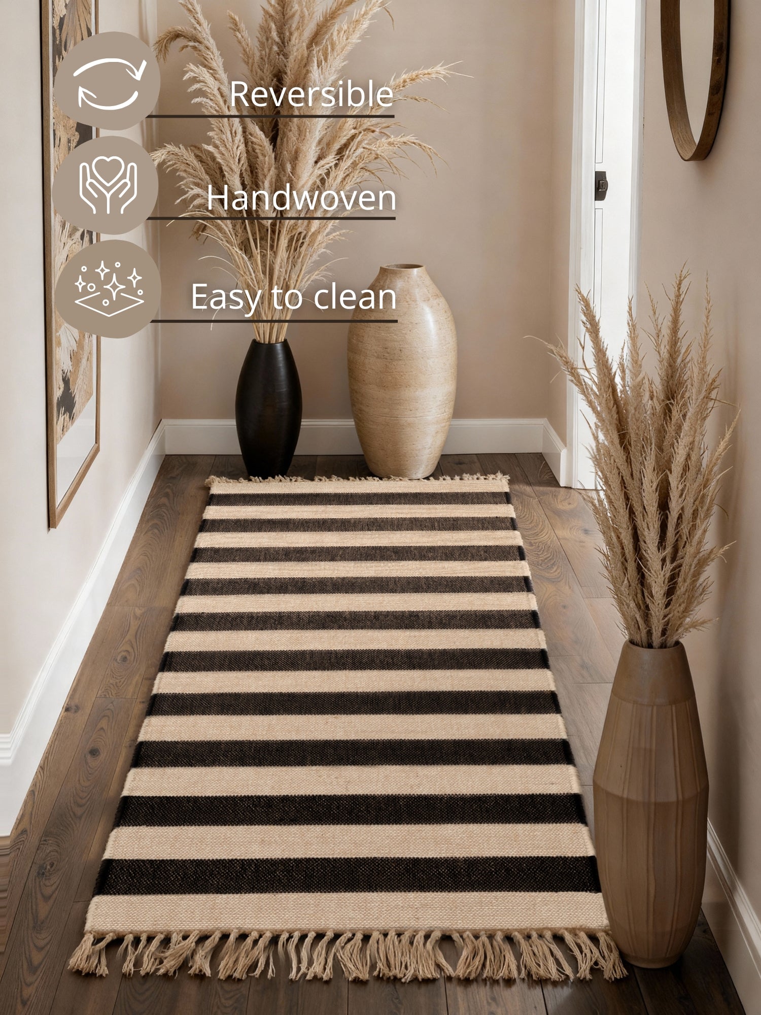 HANDLOOM JUTE TÆPPE PLAYA, NATURLIG HVID-SORT