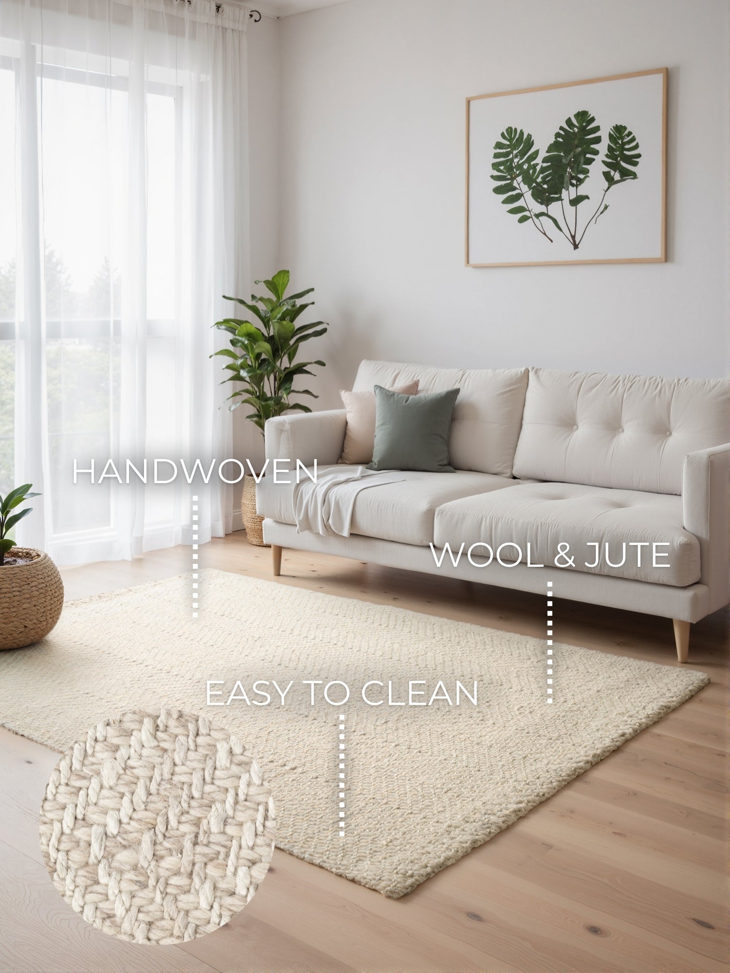 MAGNOLIA ULD & JUTE TÆPPE, 106238 NATUR-HVID