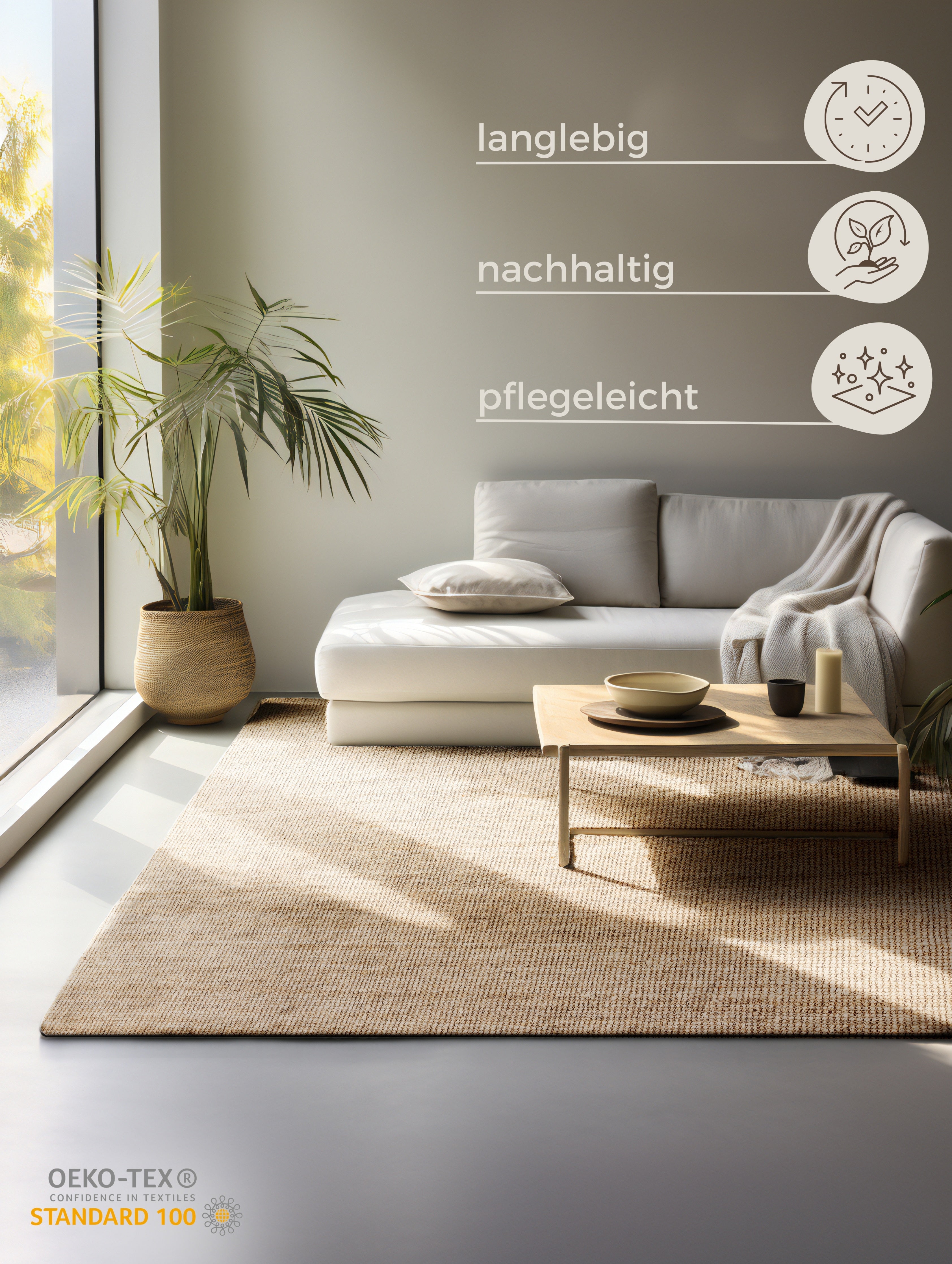 BOUCLE JUTE TÆPPE, NATURLIG GYLDEN - 105974