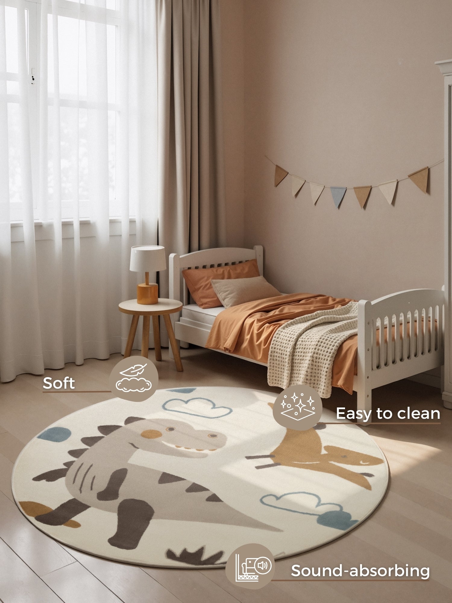 EVENTYR BØRNETÆPPE DINO, CREME MULTI