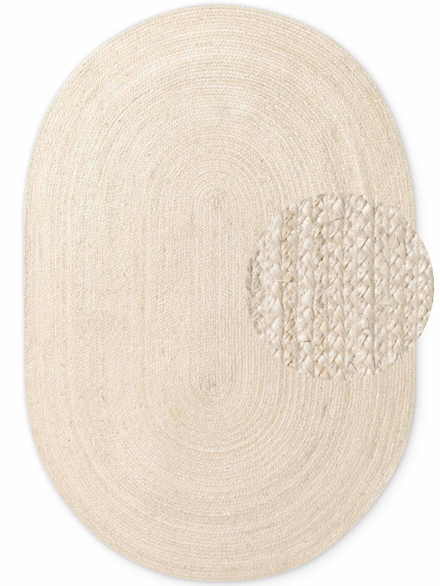 JUTE FLETTET TÆPPE RANGPUR OVAL, NATURLIG-ELFENBEN