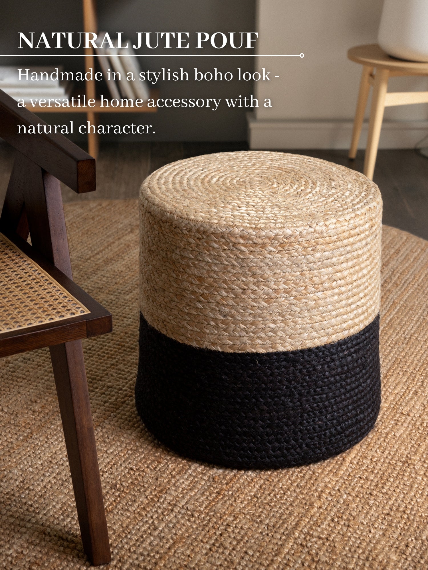 JUTZA JUTE PUF, 106237 NATURLIG GYLDEN-SORT