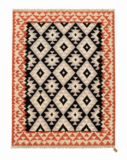 SHIRAZ HÅNDVÆVET PERSISK KELIM TÆPPE, SORT-TERRACOTTA
