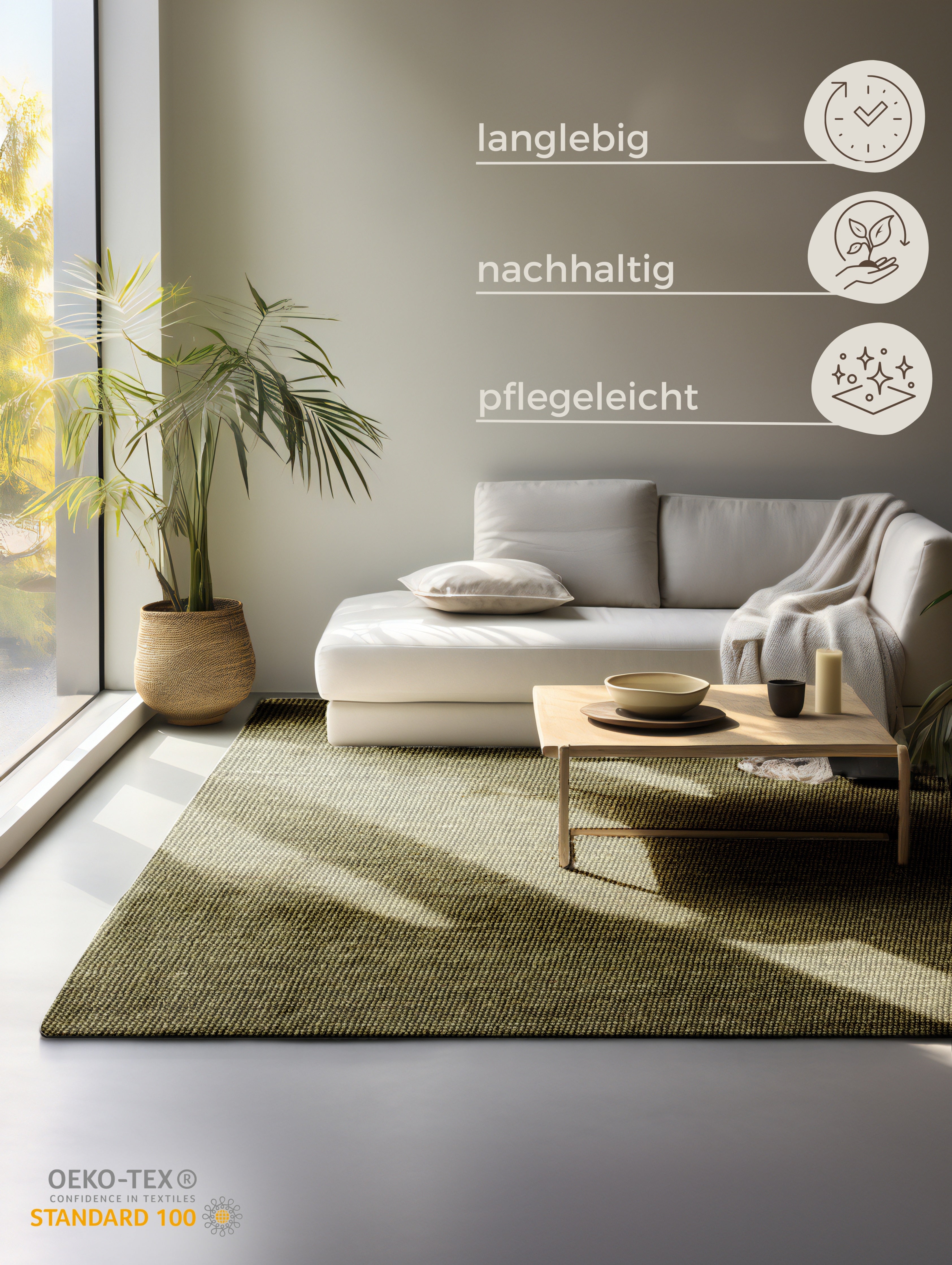 BOUCLE JUTE TÆPPE, JUNGLE GRØN - 105977