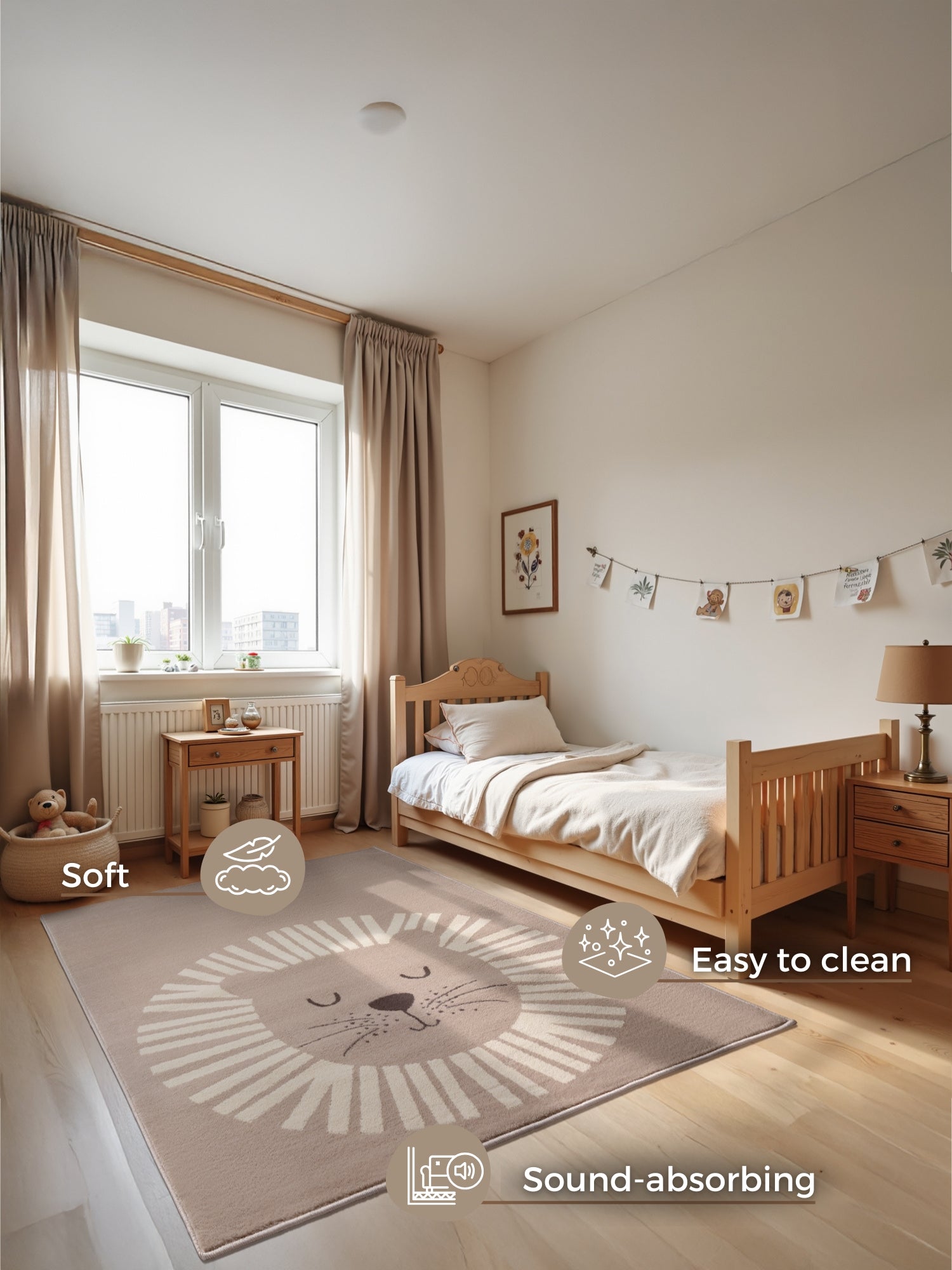 EVENTYR TÆPPE LØVE, BEIGE-FLERFARVET 106214