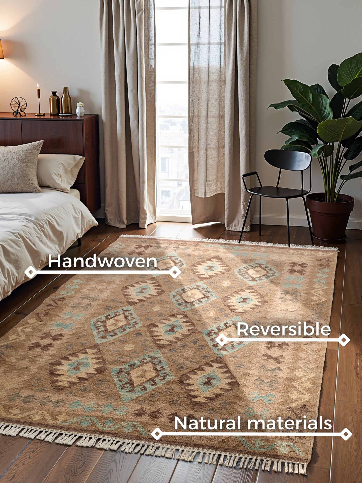 HANSE HOME KAMAL - AFGHANSK KELIM TÆPPE, 106243 LYSEBLÅ