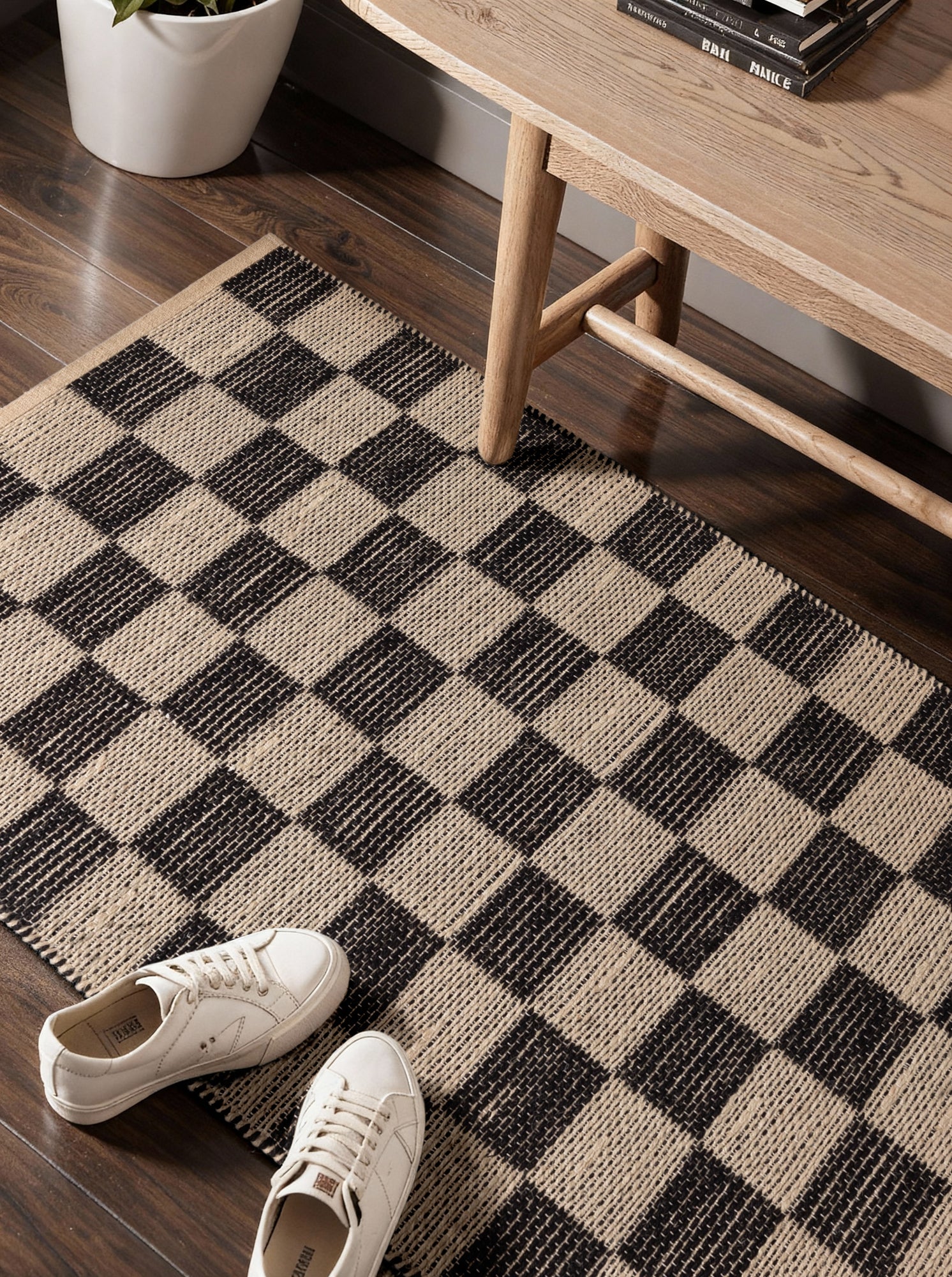 HANDLOOM JUTE TÆPPE REX, NATURLIG HVID-SORT