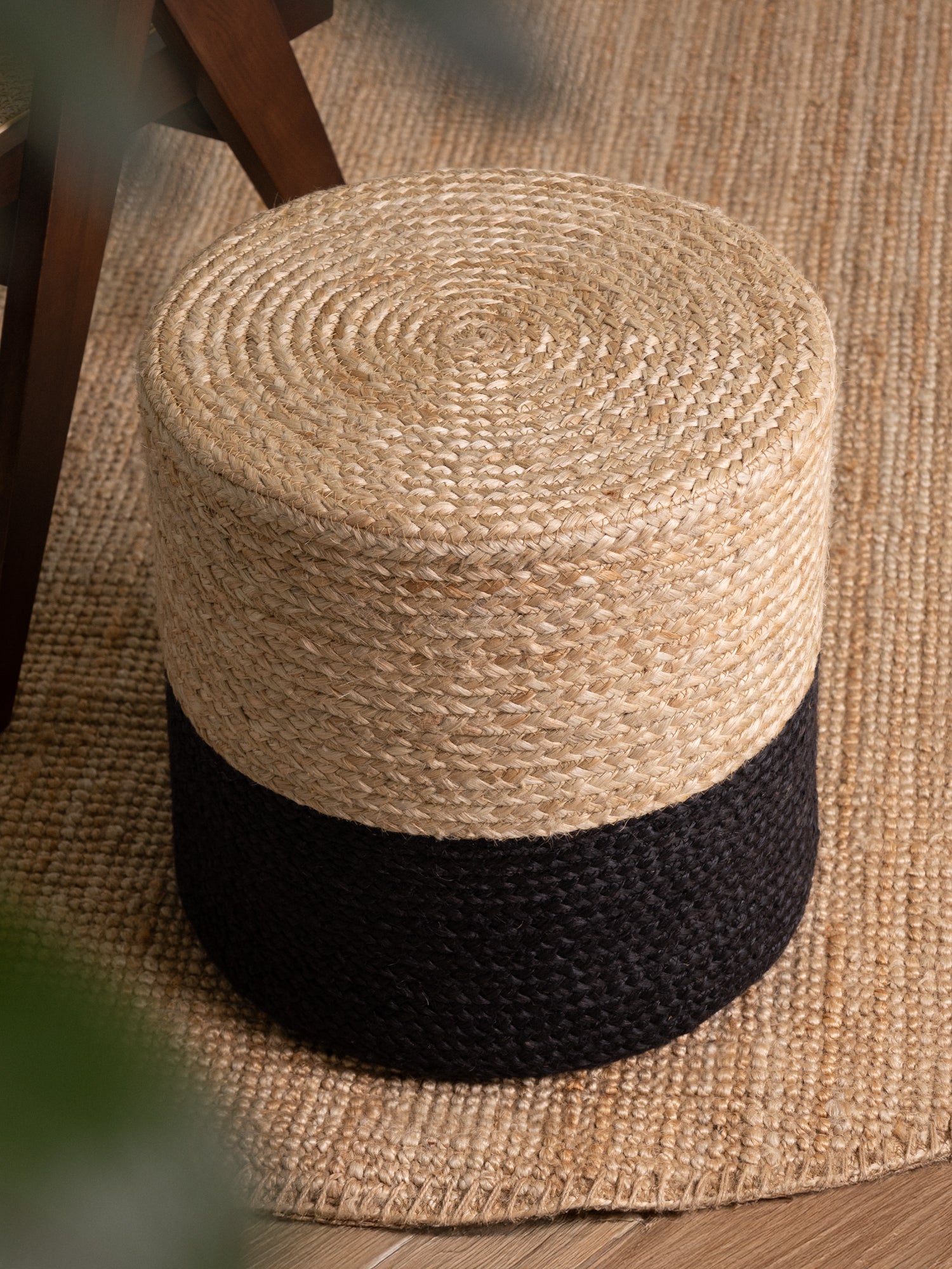 JUTZA JUTE PUF, 106237 NATURLIG GYLDEN-SORT