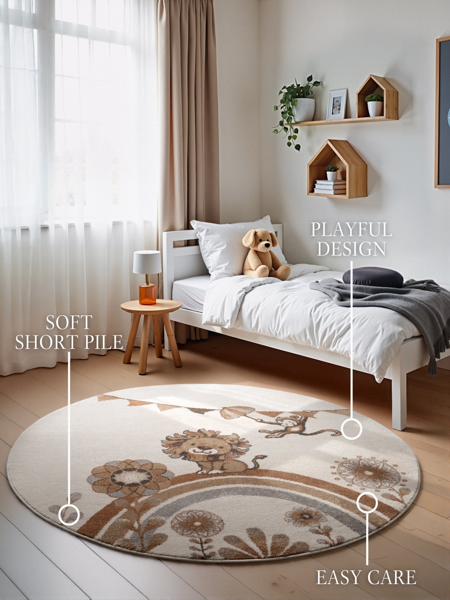 VILLEROY & BOCH BOHO KIDS BØRNETÆPPE RUDNT - LØVE SOMMERFEST, CREME MULTI 106307