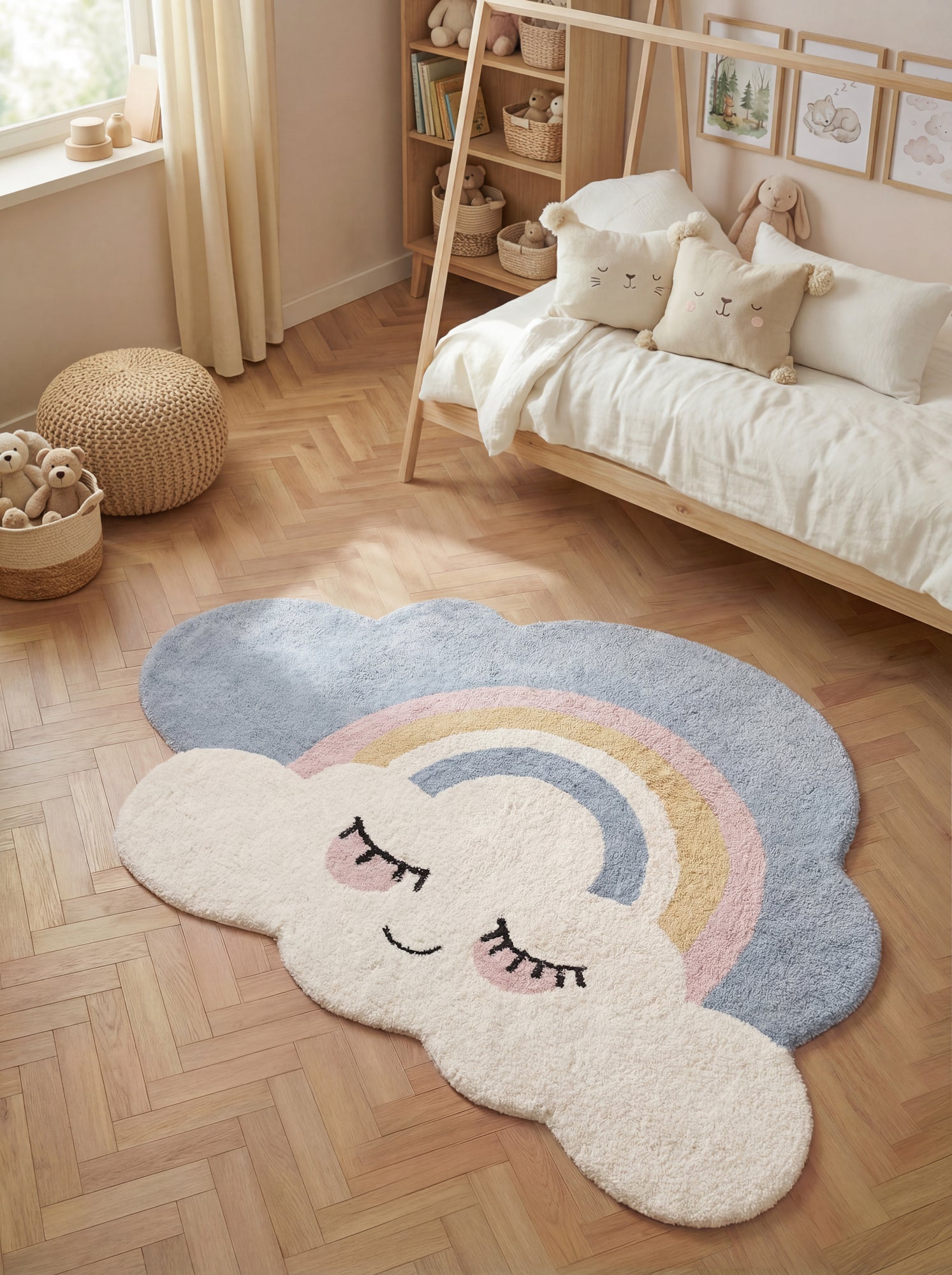 SNUGGLE BØRNETÆPPE, NAPPI CREME MULTI