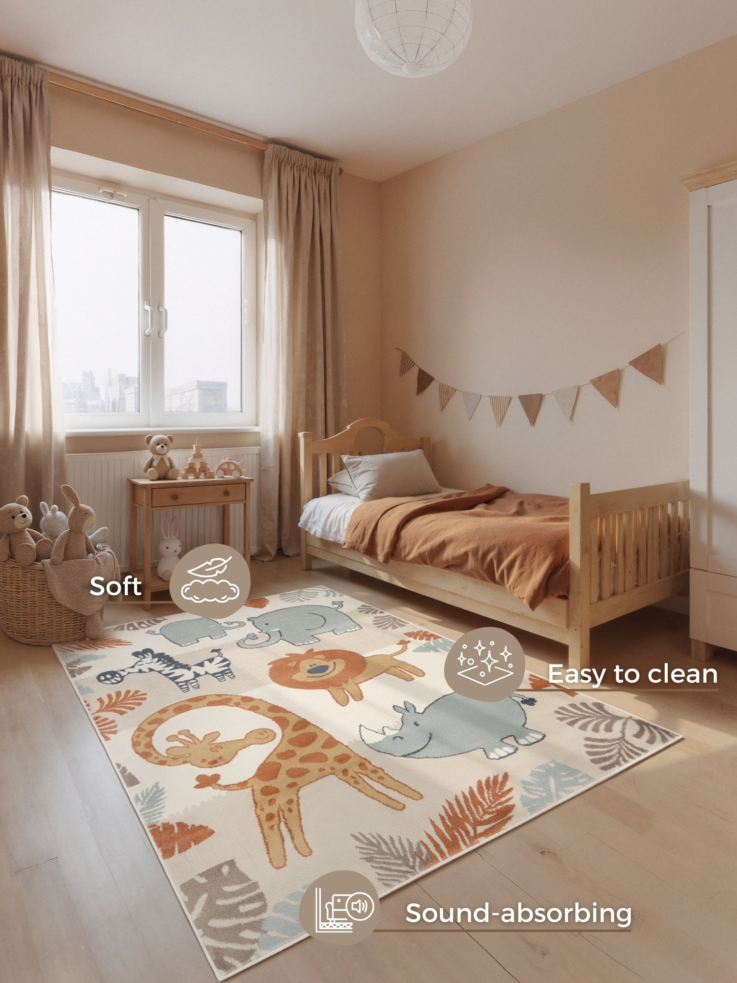EVENTYR BØRNETÆPPE SAVANNA, CREME MULTI