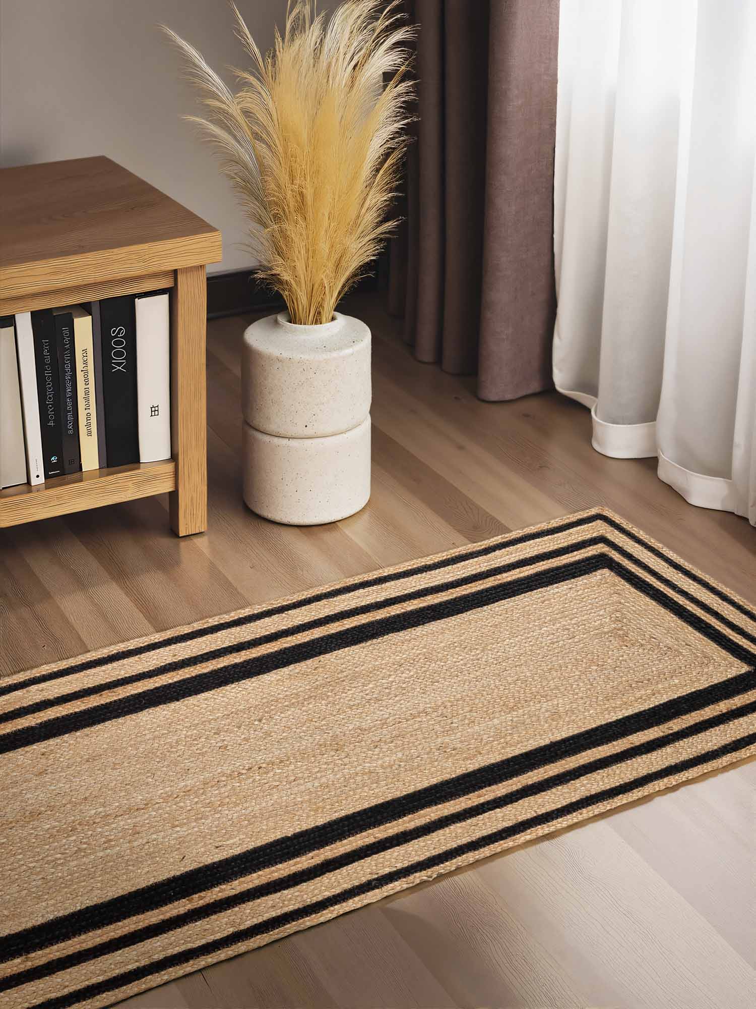 JUTZA JUTE TÆPPE, NATURLIG GYLDEN-SORT