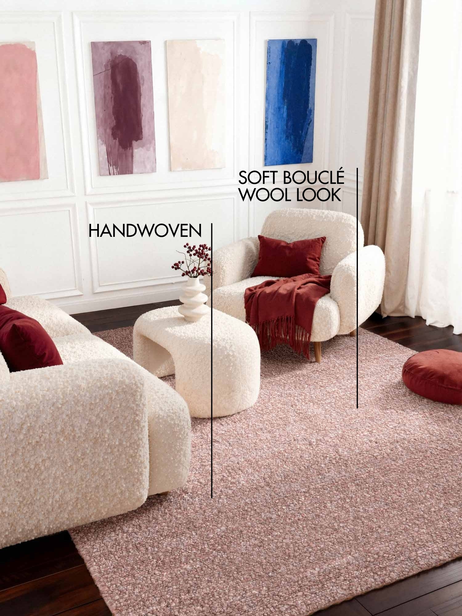 TED BAKER NOTTING HILL SOFT BOUCLE KORTLUVET TÆPPE, PORTOBELLO RUST ROSA