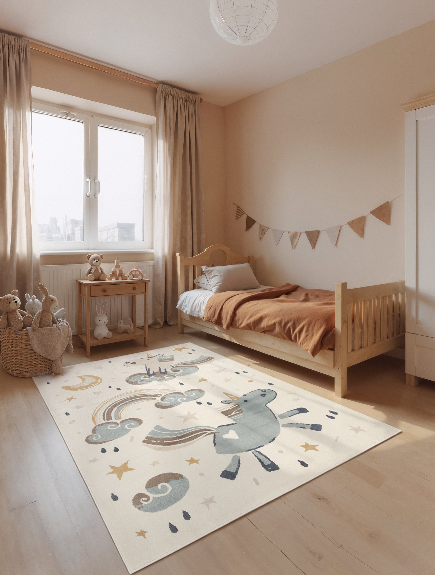 EVENTYR BØRNETÆPPE EINHORN, CREME MULTI