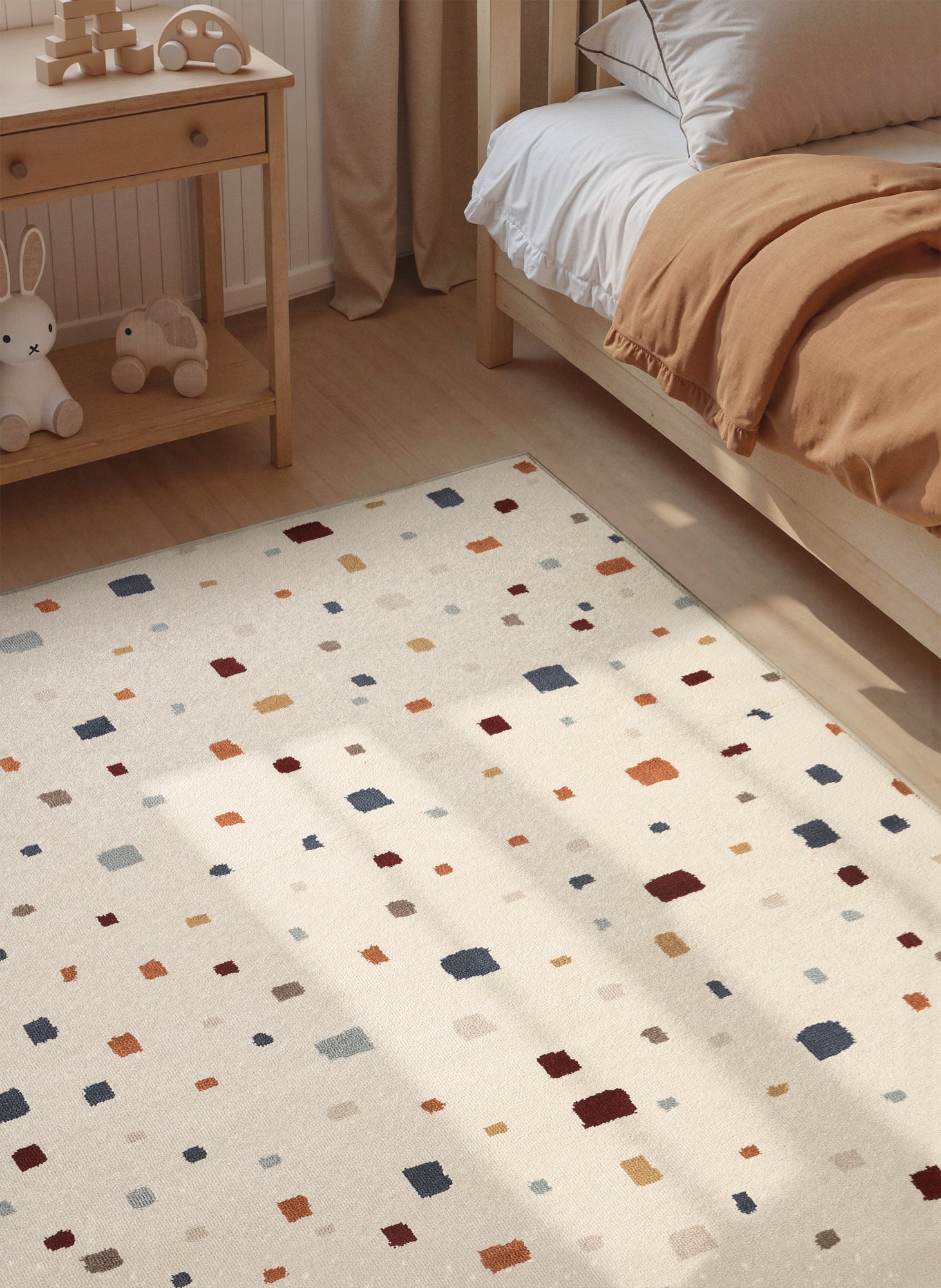 EVENTYR BØRNETÆPPE FUNNY SQUARES, CREME MULTI