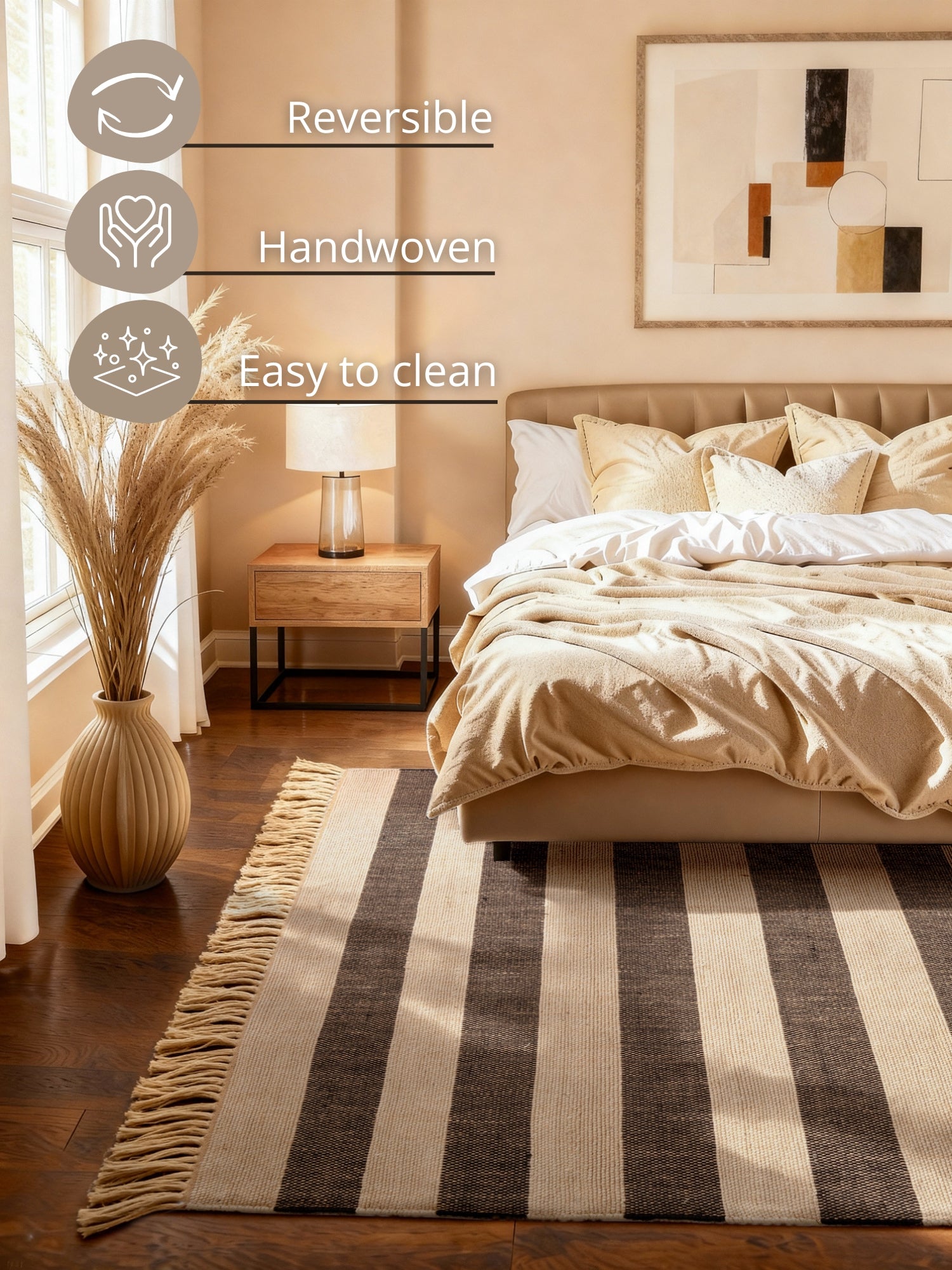 HANDLOOM JUTE TÆPPE PLAYA, NATURLIG HVID-SORT