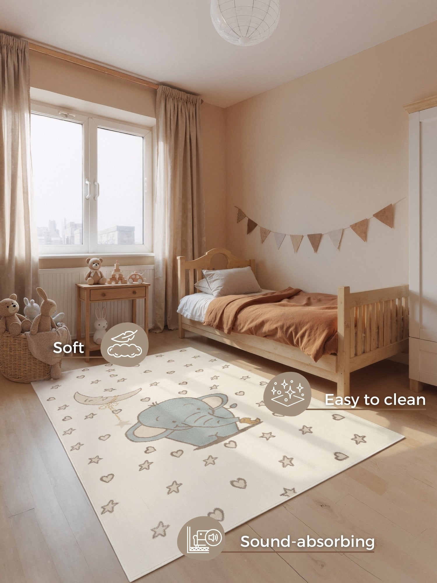EVENTYR BØRNETÆPPE LITTLE ELLIE, CREME MULTI