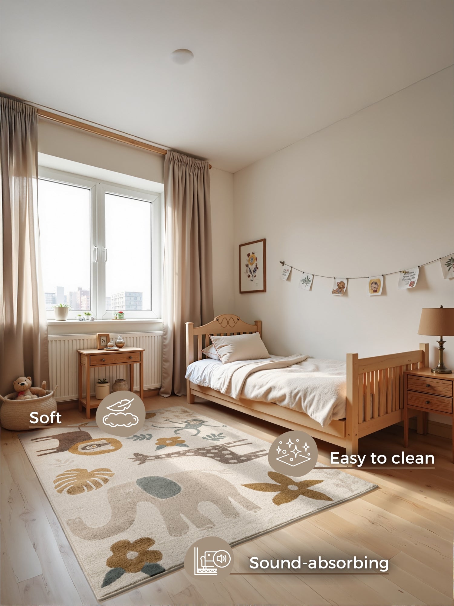 EVENTYR TÆPPE SAFARI, CREME-MULTI 106213