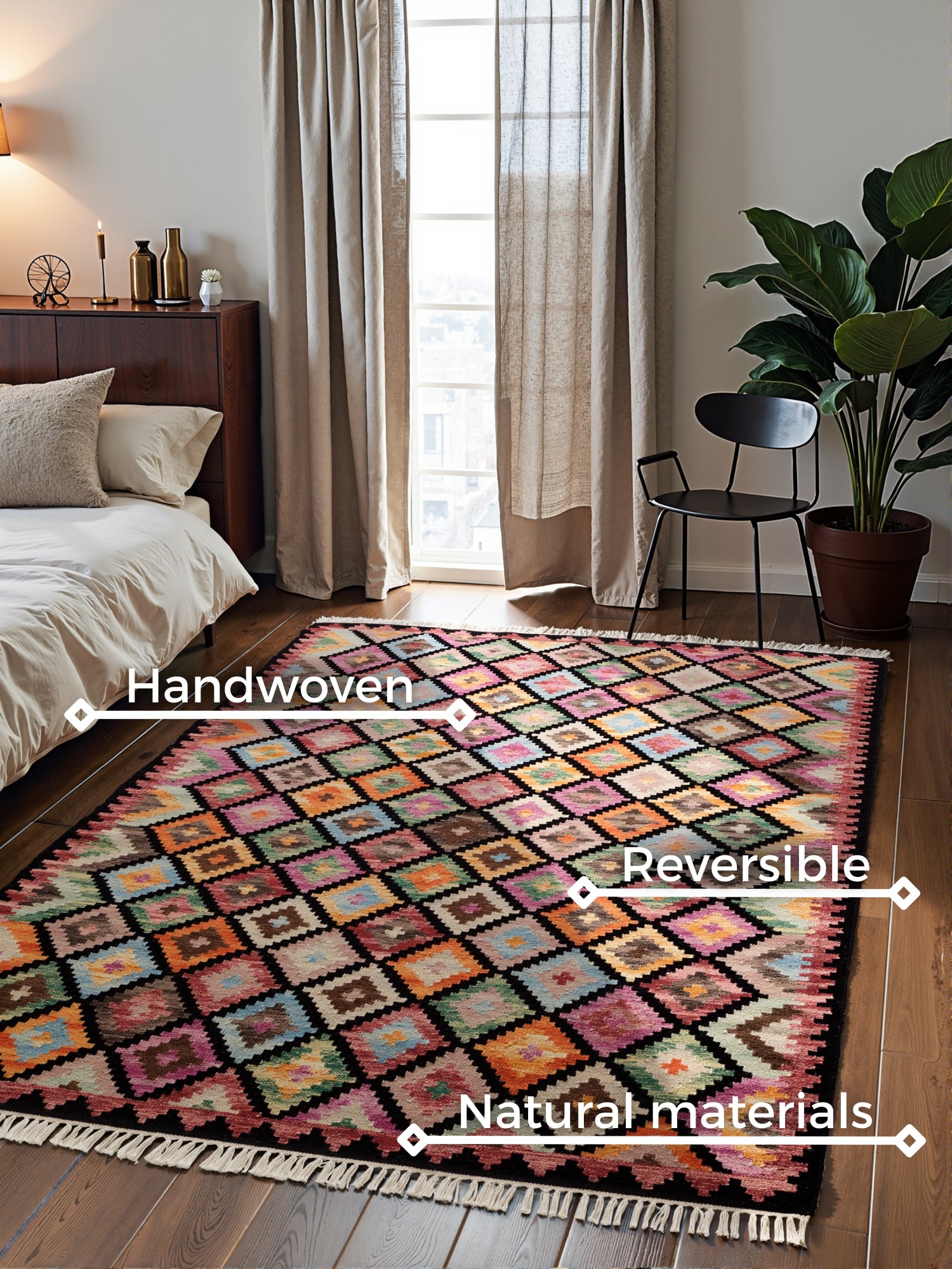 HANSE HOME KAMAL - AFGHANSK KELIM TÆPPE, 106239 SORT-MULTI