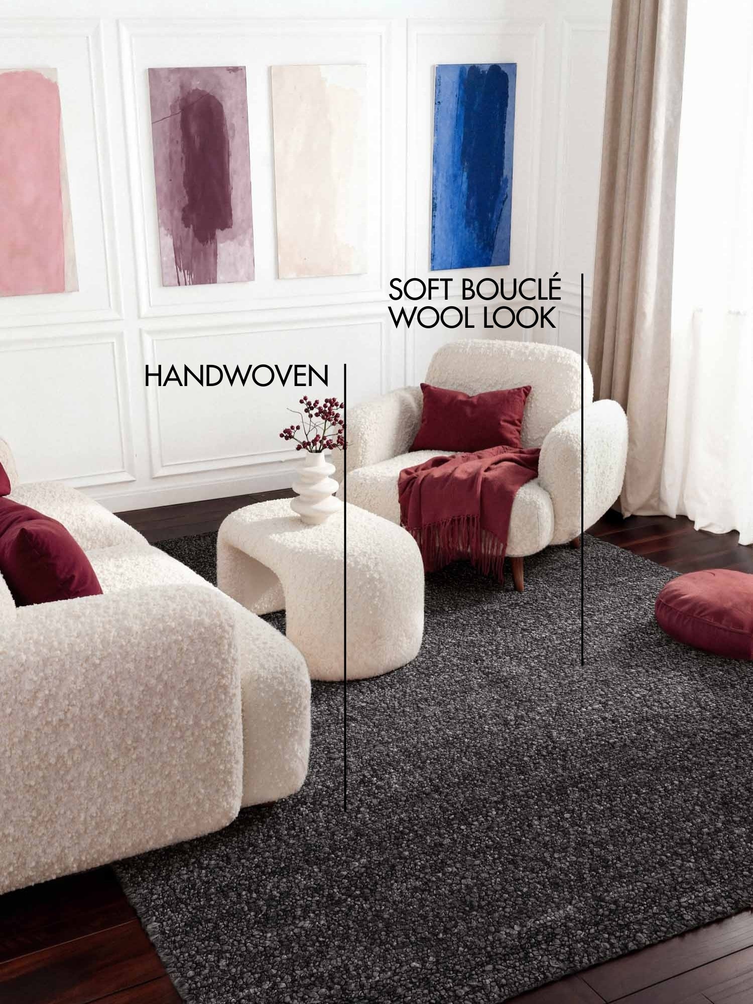 TED BAKER NOTTING HILL SOFT BOUCLE KORTLUVET TÆPPE, PORTOBELLO MØRKEGRÅ