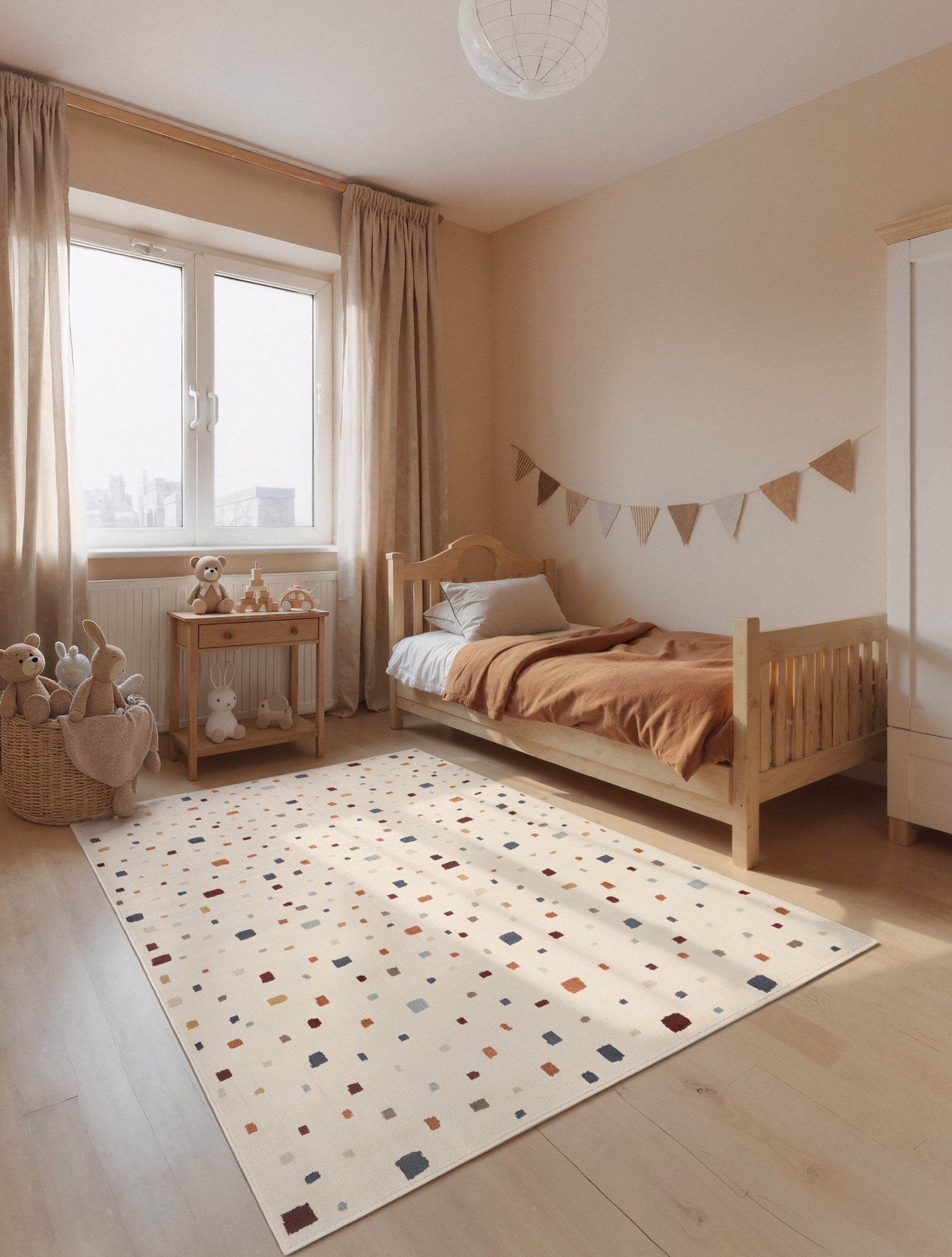 EVENTYR BØRNETÆPPE FUNNY SQUARES, CREME MULTI