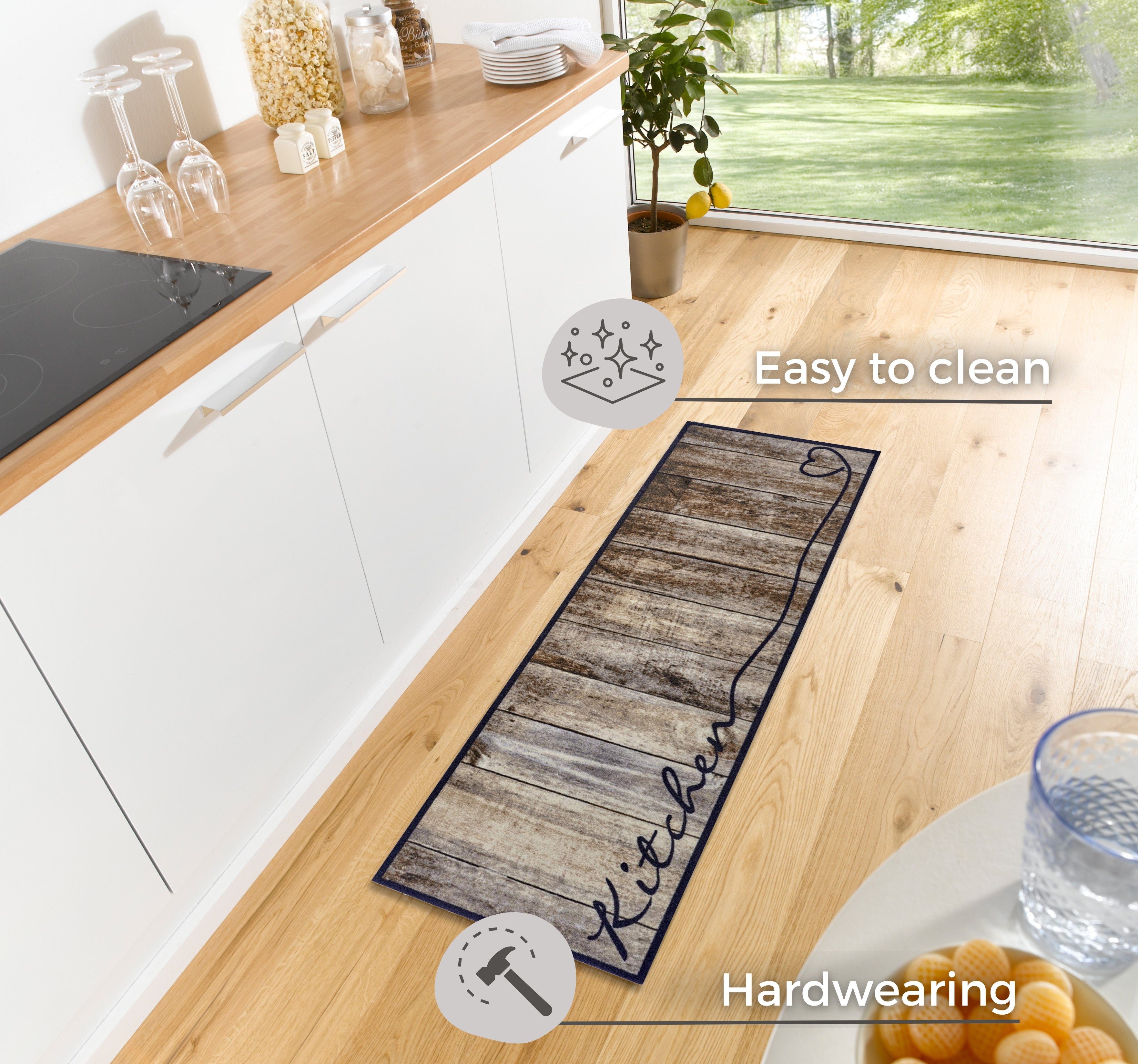 HANSE HOME COOK&CLEAN VASKBAR KØKKENLØBER, 105390 SORT-HVID TAUPE-BRUN